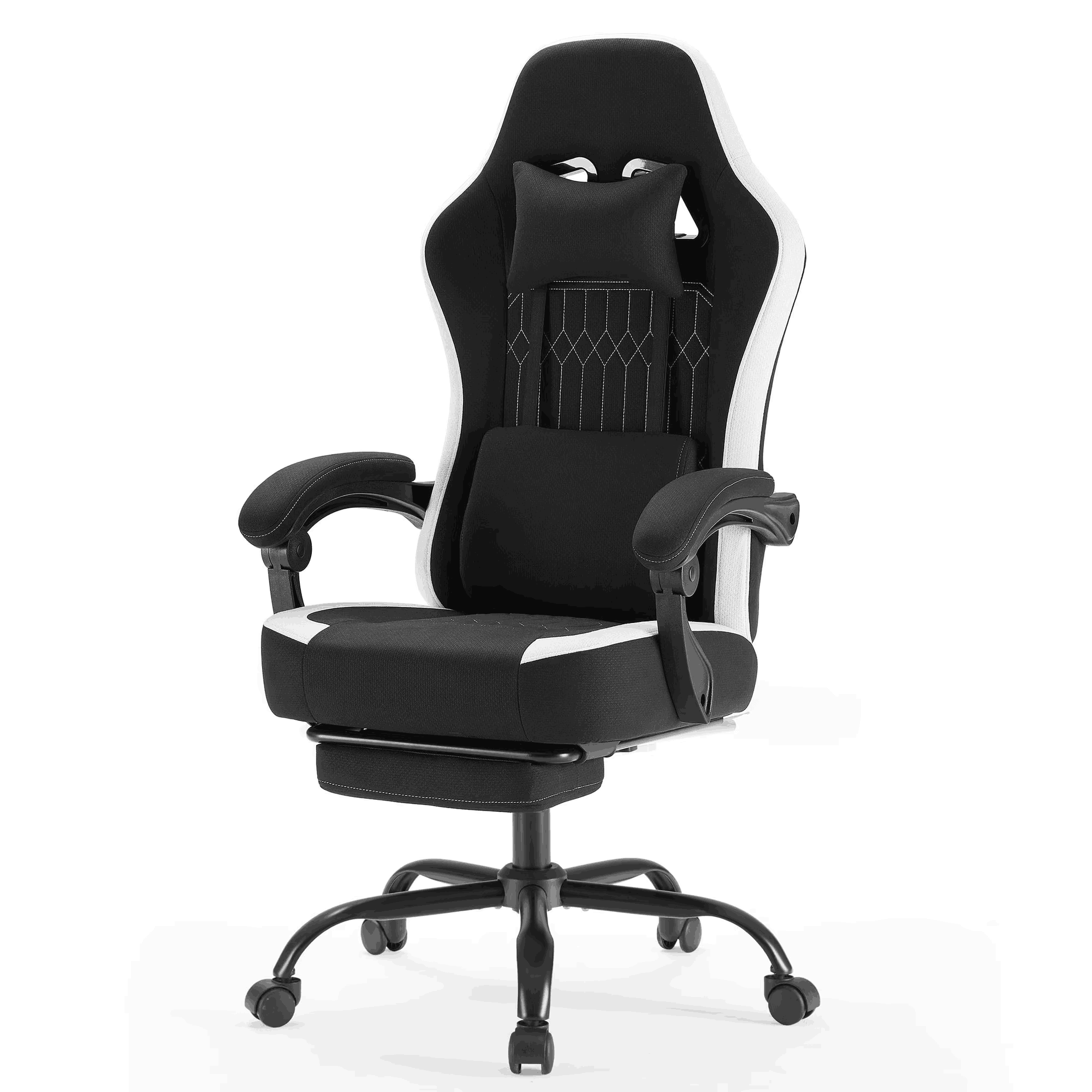 thumbnail video image 2 of JONPONY Computer Gaming Chair - High Back Ergonomic Desk Chair with Footrest and Lumbar Support, Height Adjustable Task Chair with Linkage Armrests and Headrest, 360° Swivel Wheels, Black, 2 of 8