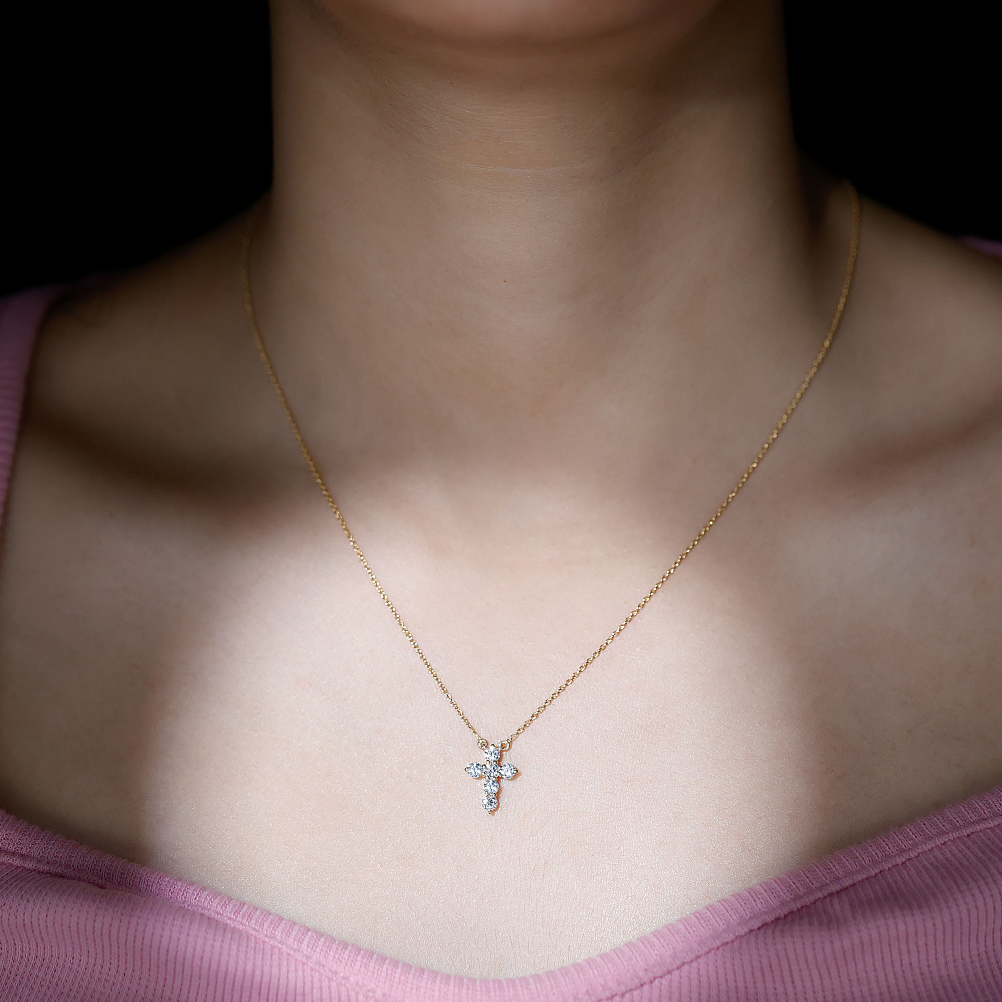 thumbnail video image 2 of Rosec Jewels Lab Created Diamond Cross Pendant with Chain (Ef-Vs Quality) - Minimalist Cross Necklace for Women - Ready to Gift, 14K White Gold, 2 of 8