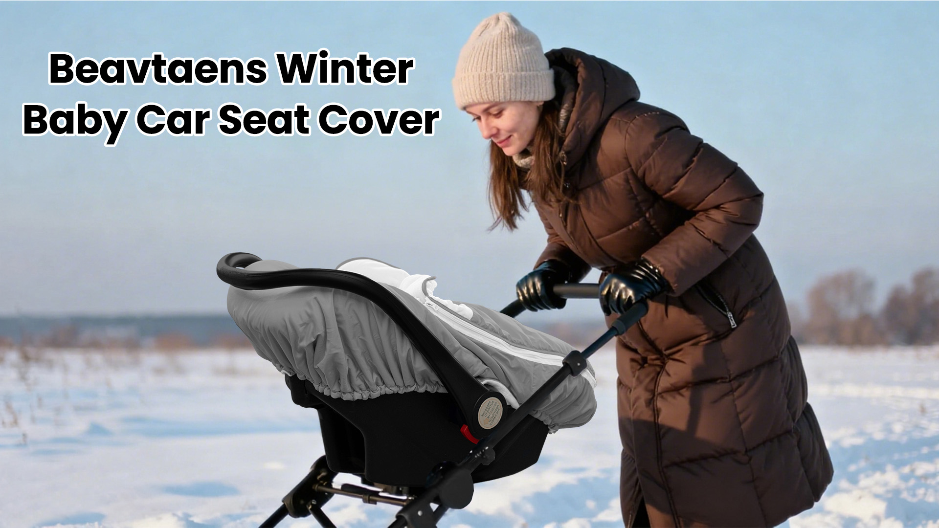 thumbnail video image 2 of Beavtaens Winter Baby Car Seat Cover, Warm Cozy Breathable, Watreproof Carseat Canopy for Boys, Infant, Grey, 2 of 12