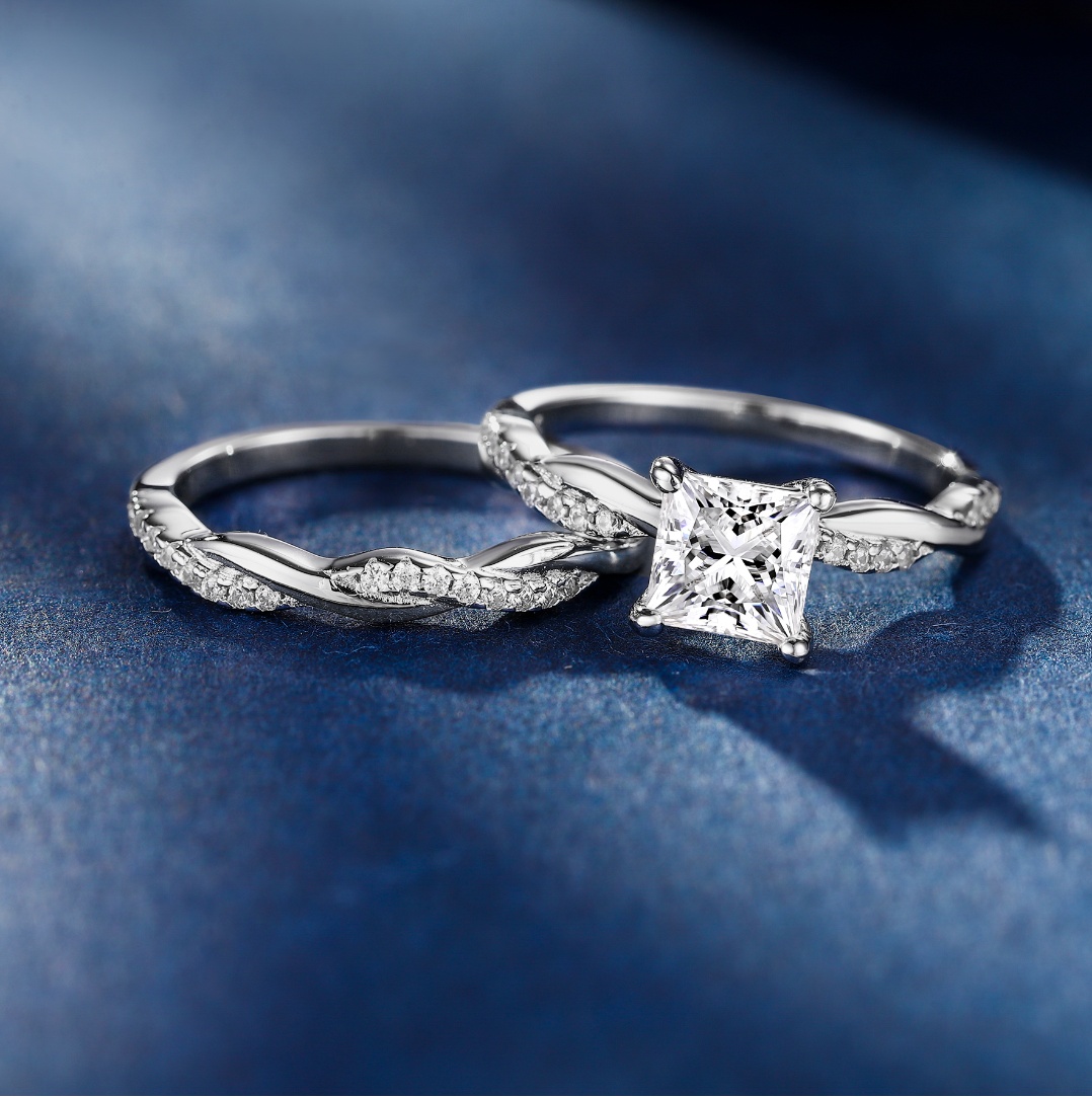 thumbnail video image 2 of SFTING Wedding Rings for Women Engagement Rings 925 Sterling Silver Wedding Rings 5A CZ Princess Cut Size 6, 2 of 7