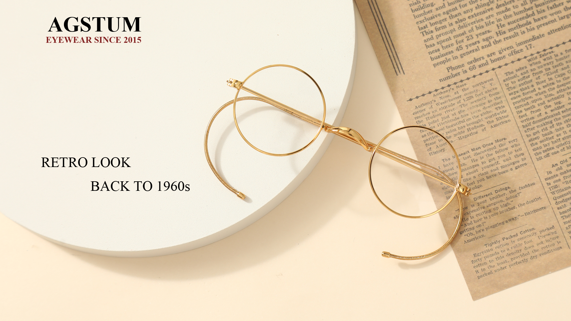 thumbnail video image 2 of Agstum Retro Small Round Gold Wire Rim Eyeglasses Optical Glasses Frame with Cable Arms, 2 of 7