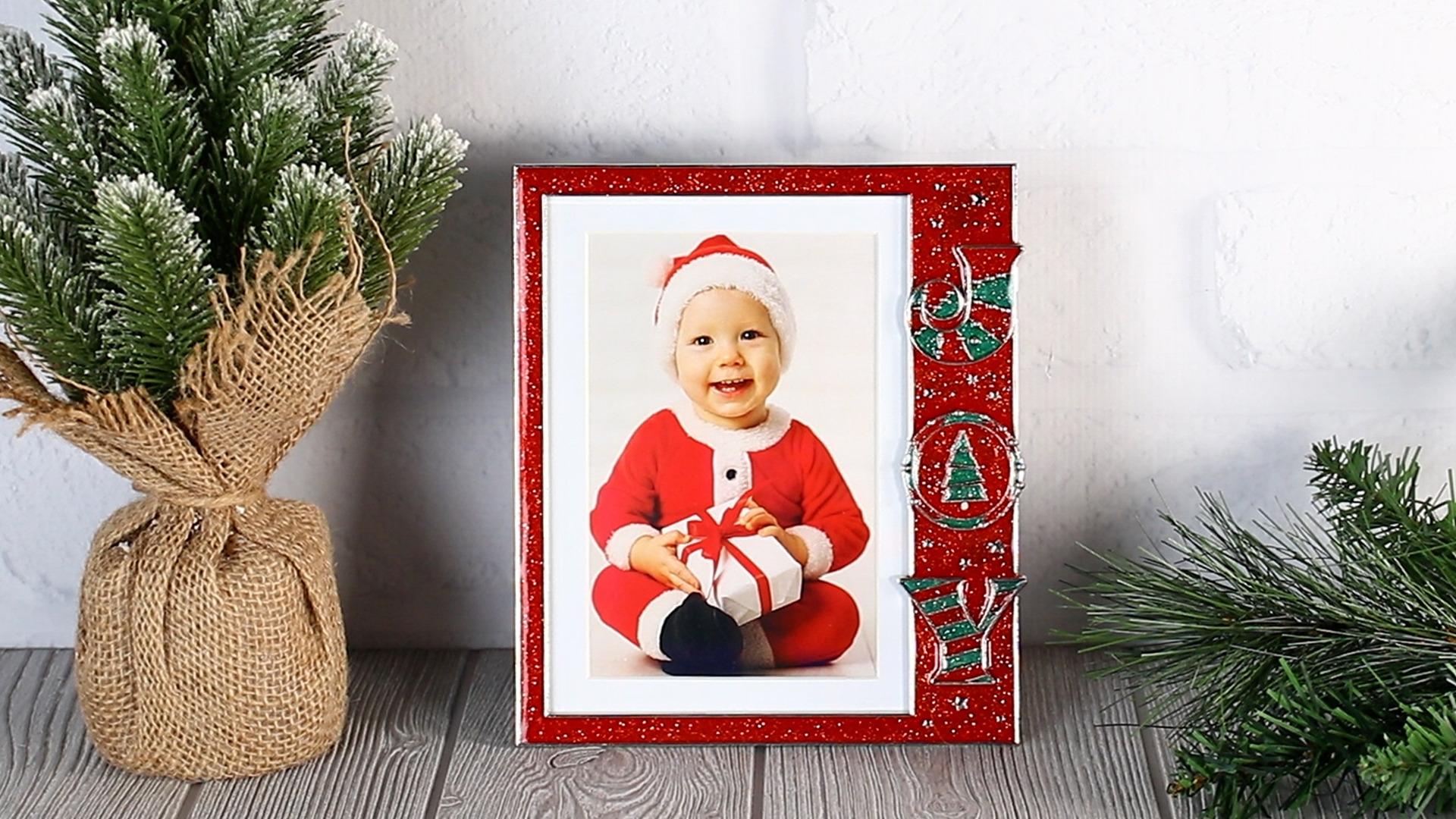 thumbnail video image 2 of Fine Photo Gifts Joy Christmas Decor 4x6 or 5x7 Red Pewter Single Picture Frame, 2 of 7