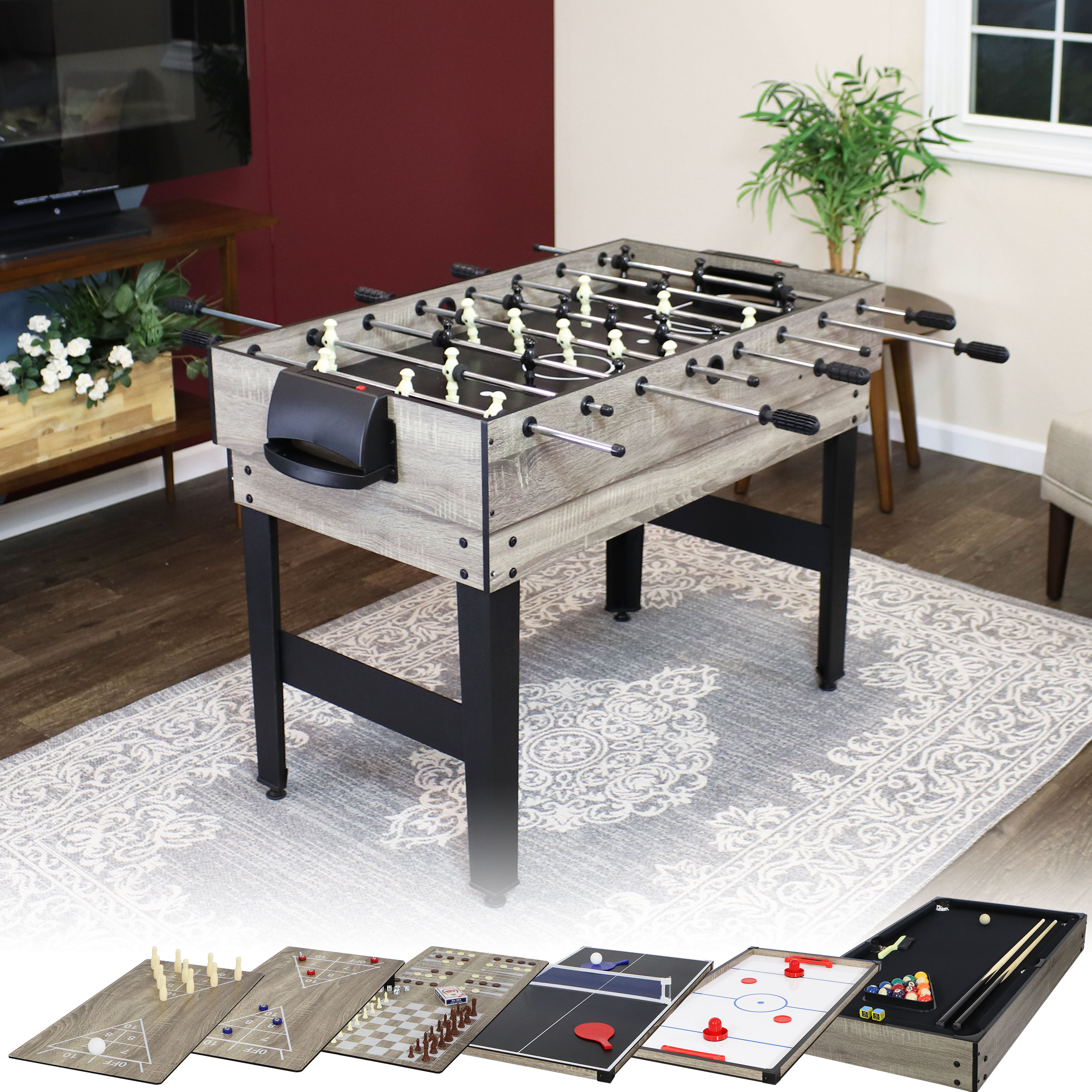thumbnail video image 2 of Sunnydaze 10-in-1 Multi-Game Table, Classic Wood Stain, 2 of 11