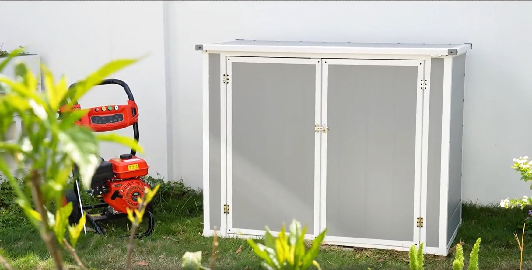 thumbnail video image 2 of Enyopro 306Gal Shed & Outdoor Storage, Horizontal Resin Storage shed with Floor, All-Weather Tool Plastic Sheds for Bike, Lawn Mower, Generator, Garbage Cans and Outdoor Storage, 2 of 9