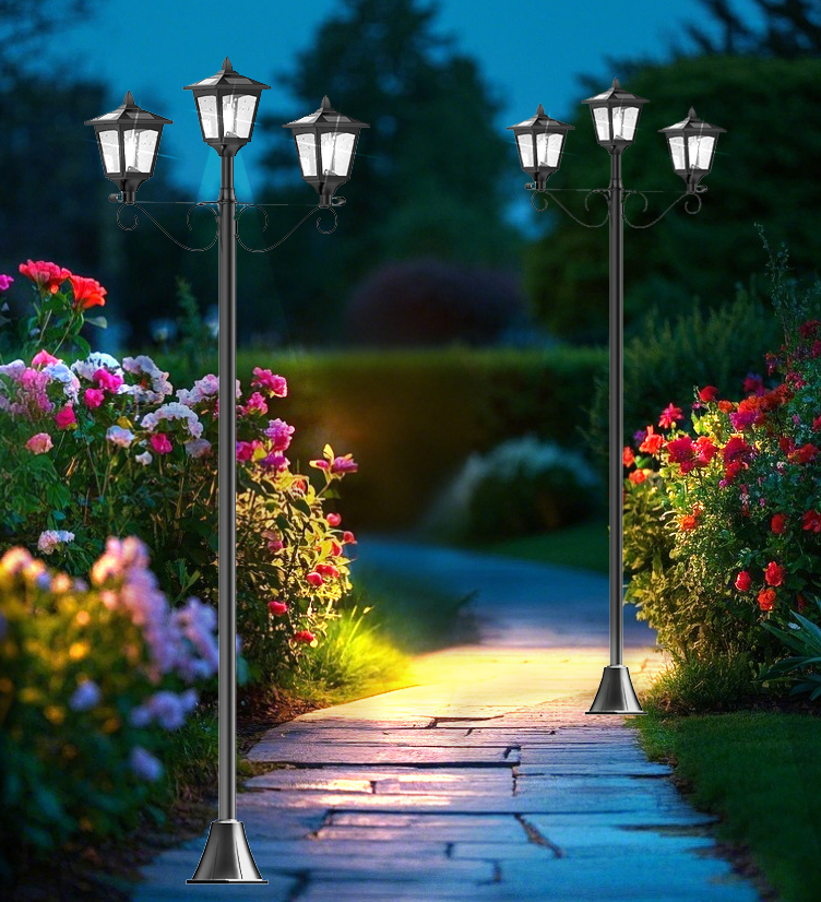 thumbnail video image 2 of Kanstar 72" Solar Lamp Post Light Outdoor, Triple-Head LED Waterproof Vintage Street Light for Garden(1 pack), 2 of 6