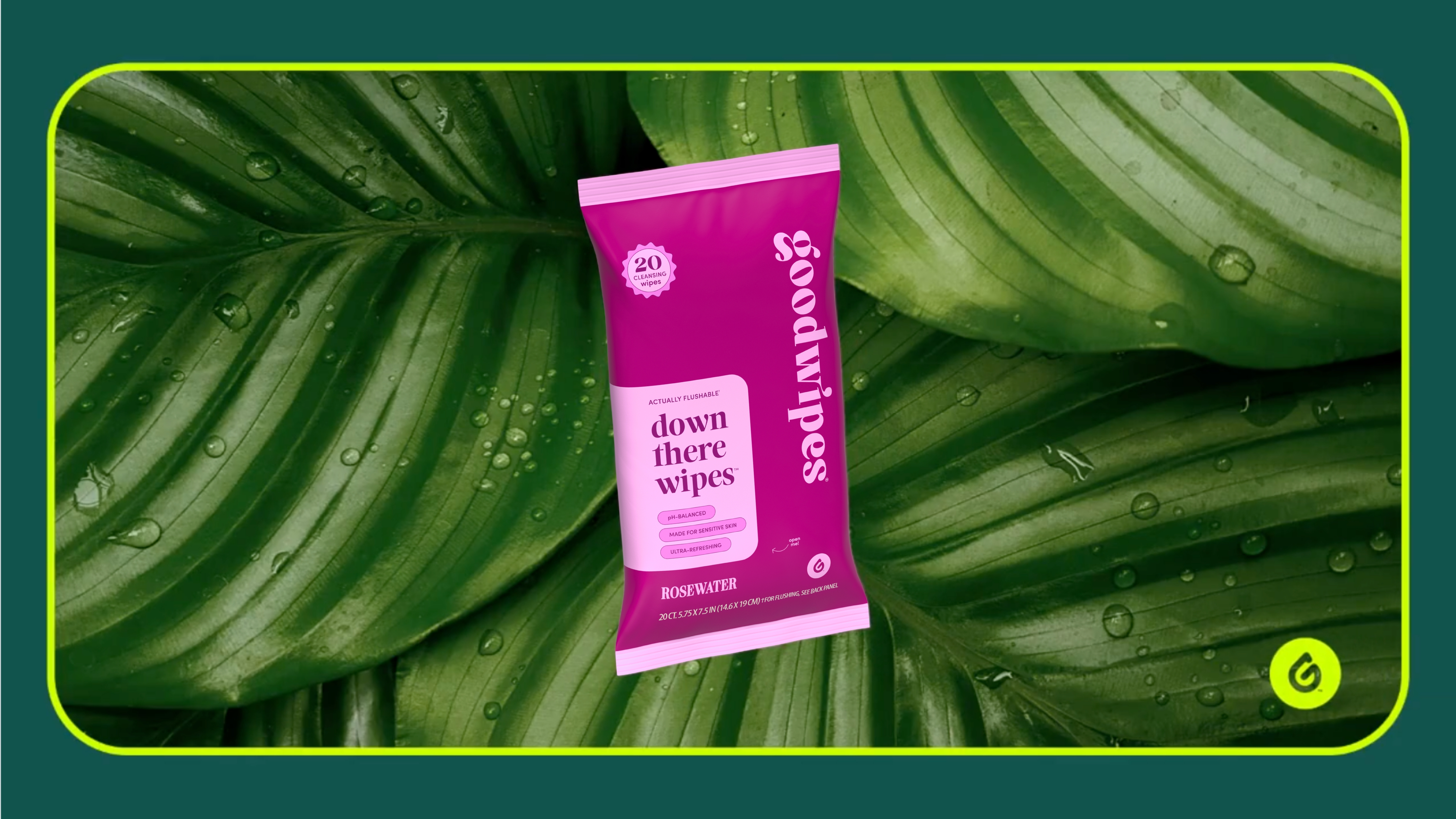 thumbnail video image 2 of goodwipes Down There Wipes, Feminine Hygiene Wipes, Rosewater Scented, 1 Pack, 20 Total Wipes, 2 of 7