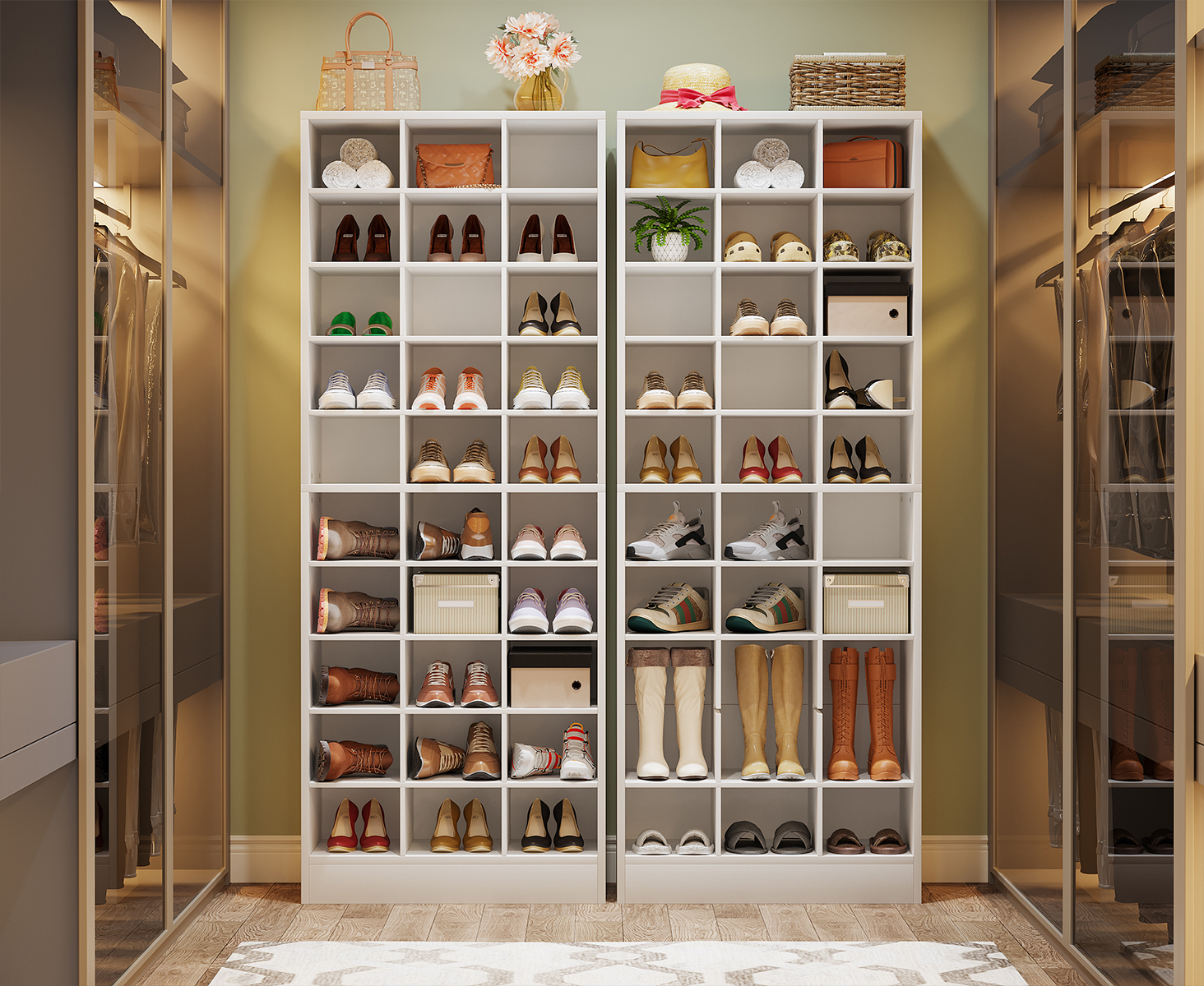 thumbnail video image 2 of Tribesigns 10-Tier Shoe Storage Cabinet, White Wooden Shoe Rack with 30 Cubbies, Freestanding Tall Entryway Shoe Organizer for Closet, Entryway, Living Room, 2 of 8