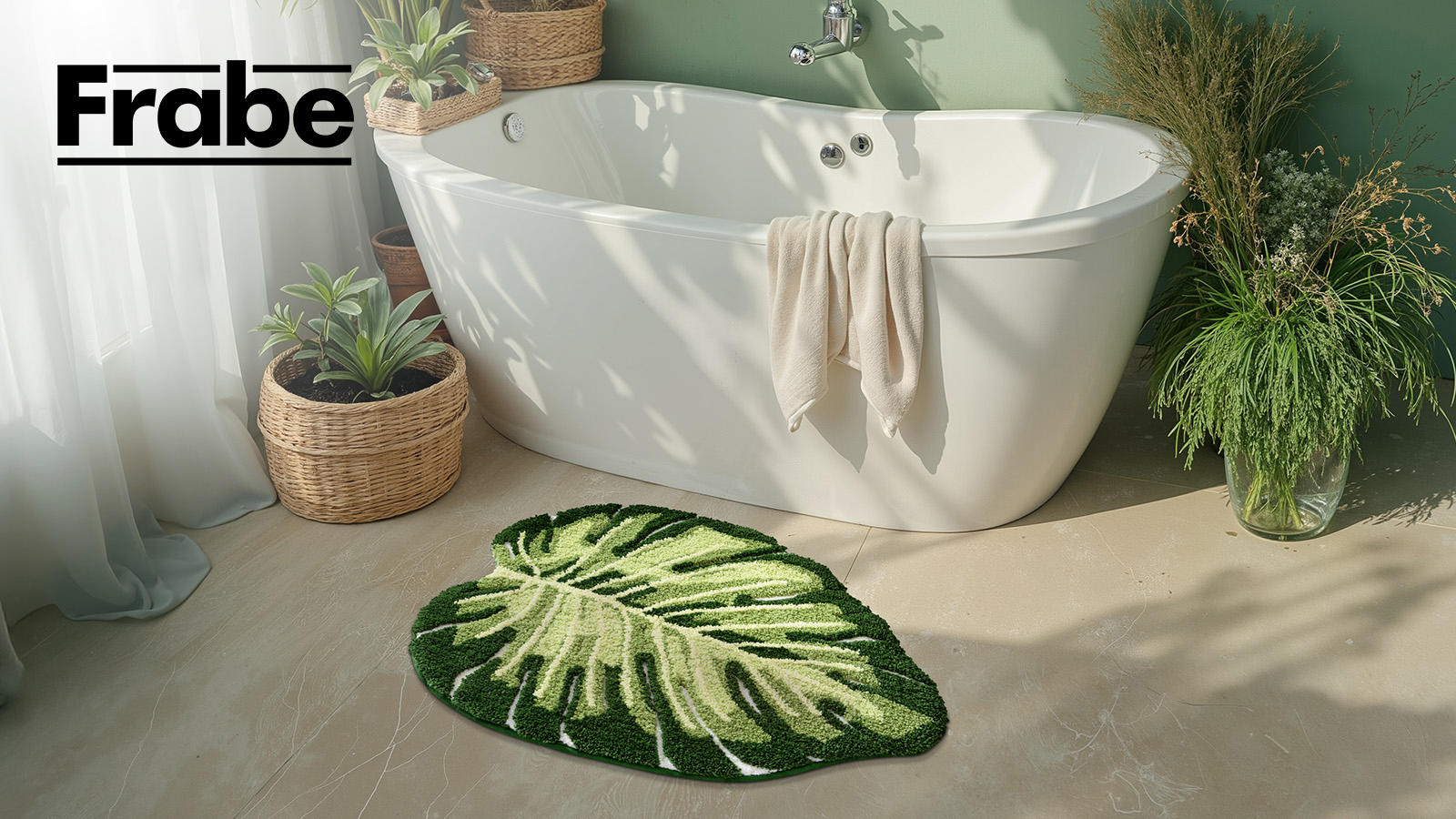 thumbnail video image 2 of FRABE Monstera Leaf Bathroom Rugs Cute Soft, Plush, Absorbent Non Slip Shower Mat for Bathroom, Bedroom, Kids Room,32"x47", 2 of 10