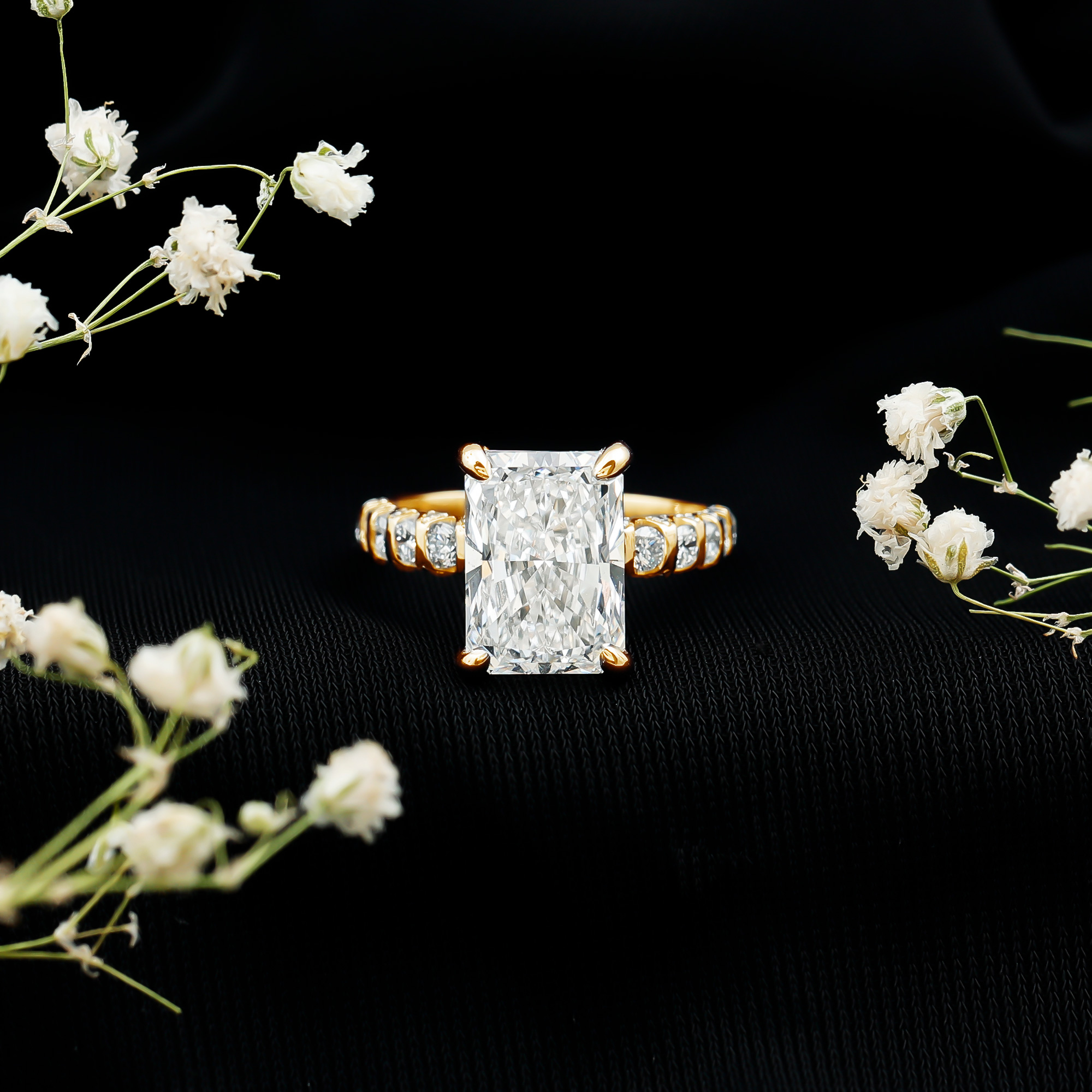 thumbnail video image 2 of Rosec Jewels Lab Grown Diamond 5 Carat Engagement Ring (IGI Certified, E-VS1 Grade) - Big Radiant Cut Diamond Ring for Women, 10K Yellow Gold, US 11.00, 2 of 9