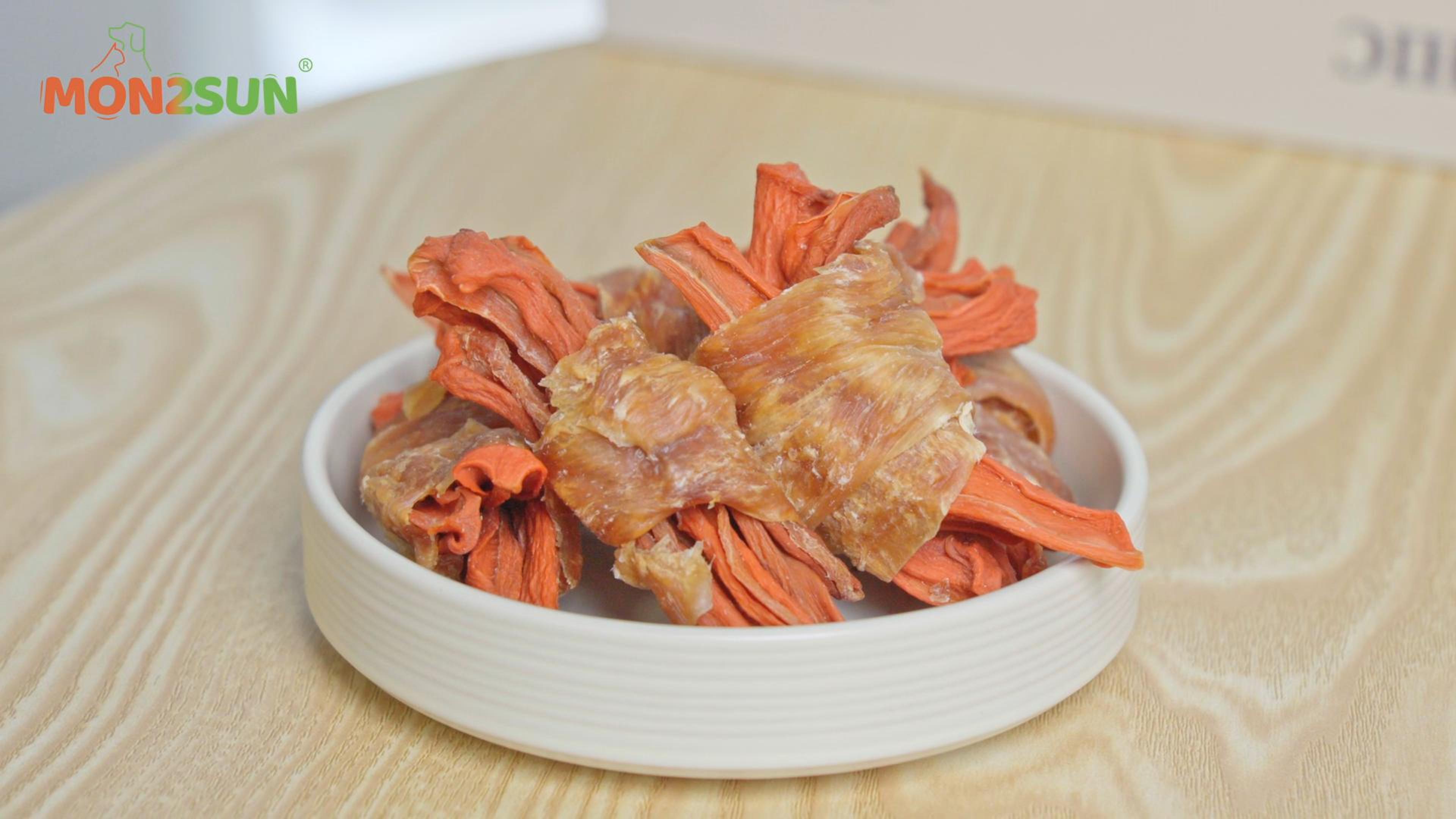 thumbnail video image 2 of MON2SUN Chicken Wrapped Carrot Small Dog Treats, 10.6 oz (15 Count), 2 of 9