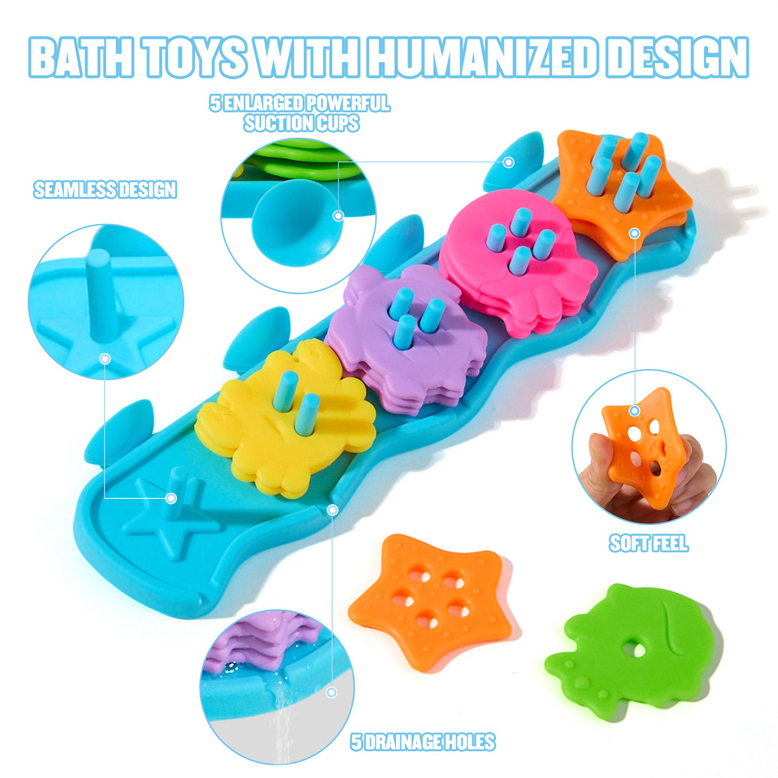 thumbnail video image 2 of Amchsuri 21Pcs Mold Free Bath Toys for Toddlers 1-3, Sea Animal Shape Sorting Stacking Tub Toys with Mesh Bag, 2 of 8