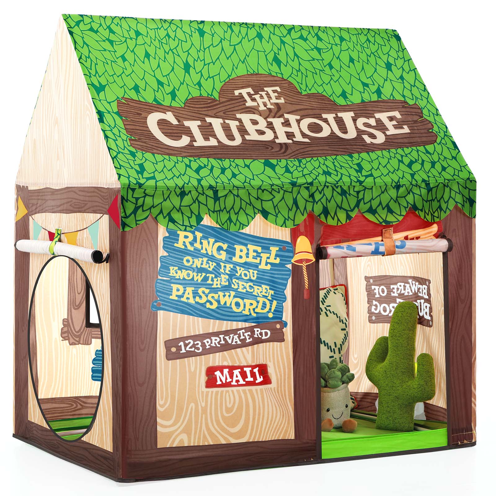 thumbnail video image 2 of Wilwolfer Kids Play Tent for Boys Toddlers Canvas Playhouse with Roll-up Door Indoor, 2 of 10