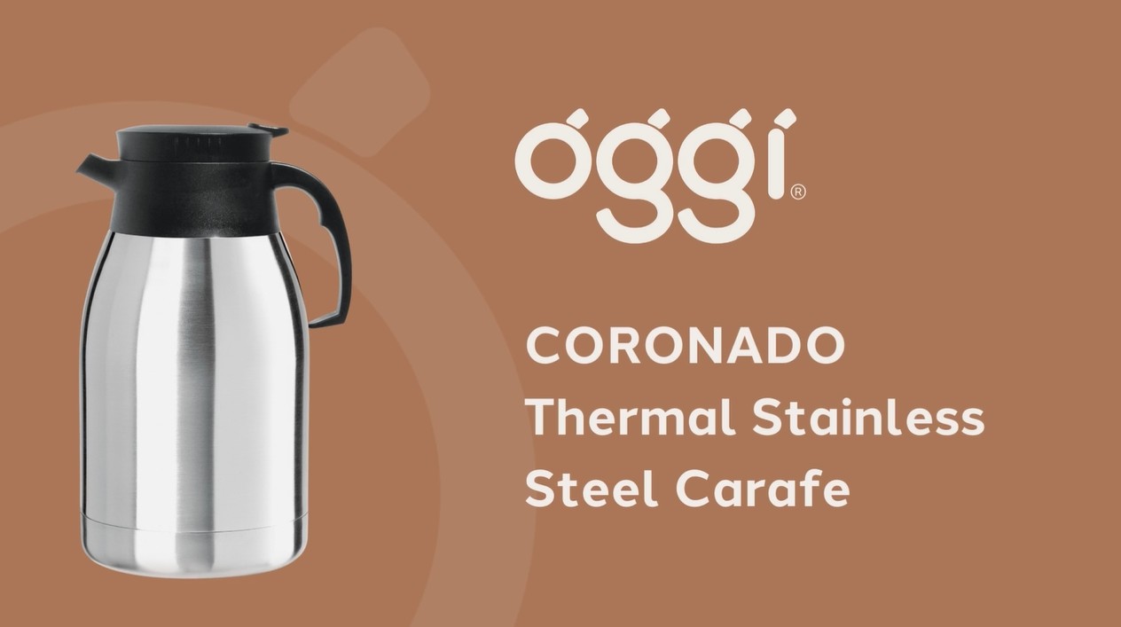 thumbnail video image 2 of Oggi Coronado 2-Liter Stainless Steel Carafe,68 OZ/stainless steel, 2 of 8