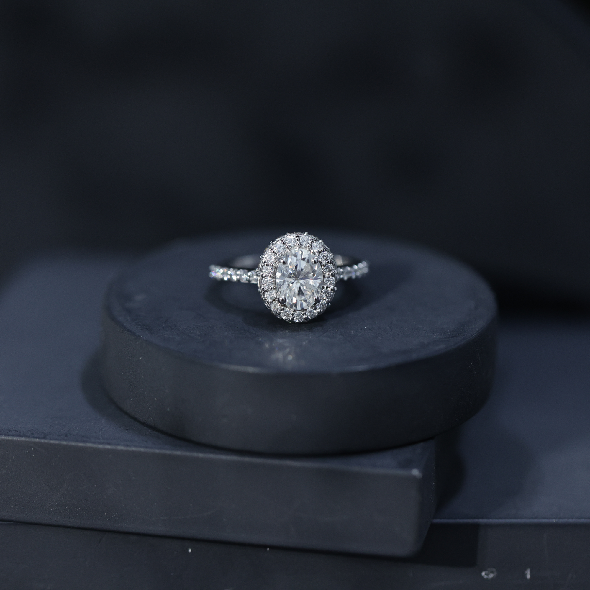 thumbnail video image 2 of Rosec Jewels Certified Moissanite Oval Engagement Ring 1 Ct - Moissanite Halo Ring - 6X8 mm - D-VS1 Quality, 18K Yellow Gold, US 9.00, 2 of 9