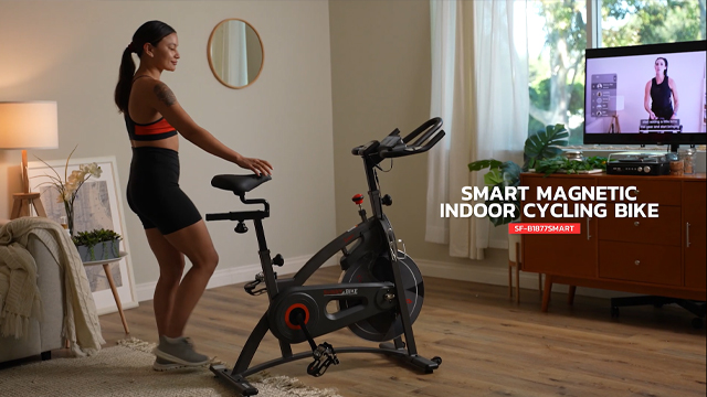 thumbnail video image 2 of Sunny Health & Fitness Premium Magnetic Indoor Cycling Bike + Quiet Belt Drive w Free SunnyFit® App Membership - SF-B1877SMART, 2 of 14