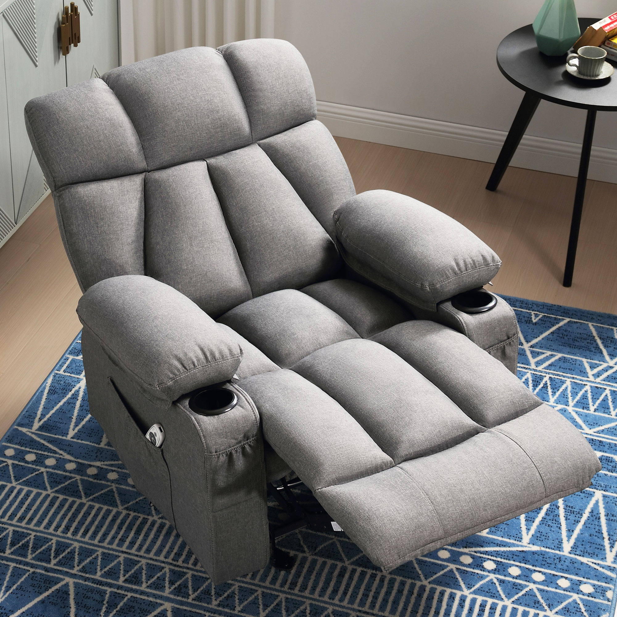 thumbnail video image 2 of JONPONY Manual Recliner Chair with Heat Therapy and Massage Function, Heavy Duty Reclining Mechanism Massage Chair, Elderly Single Rocker Sofa with Cup Holders for Bedroom Home Theater,Grey, 2 of 13