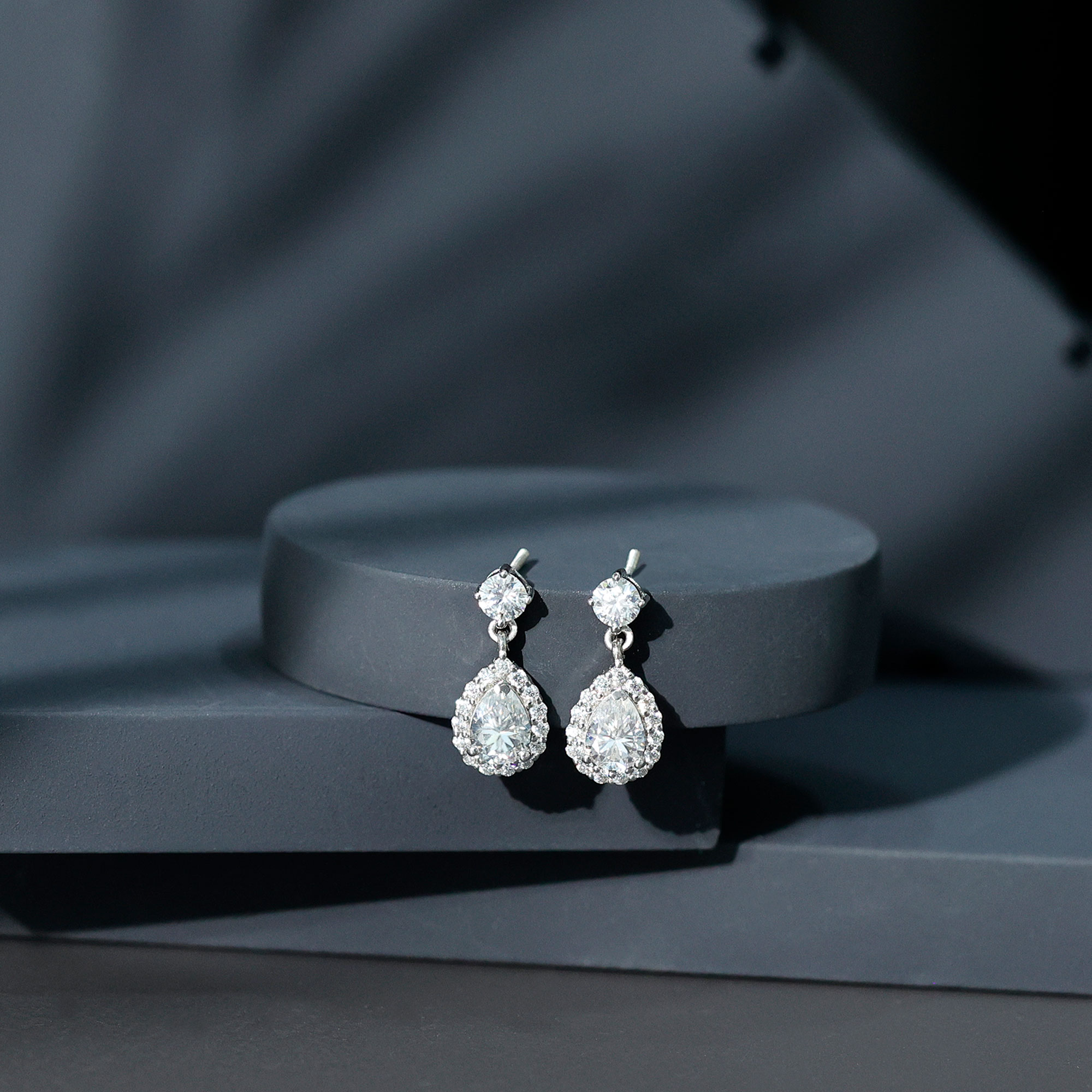 thumbnail video image 2 of Rosec Jewels Lab Created Diamond Dangle Earrings for Wedding - Teardrop Earrings - EF-VS Quality, 14K White Gold, 2 of 8