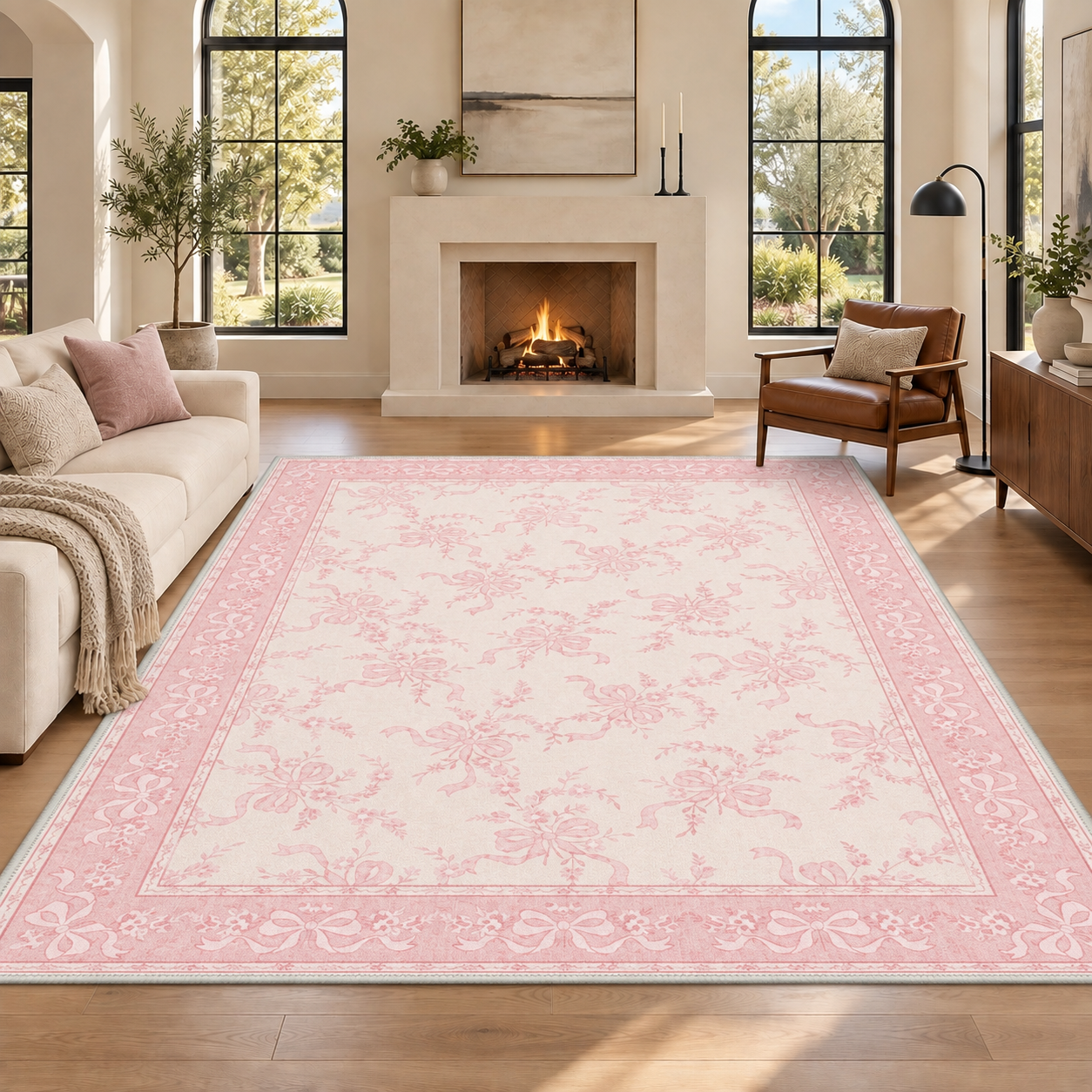 thumbnail video image 2 of GENIMO 5'x7' Area Rug for Living Room, Washable Non Slip Soft Floral Rug for Bedroom Dining Room Home Office, Blush Pink, 2 of 11