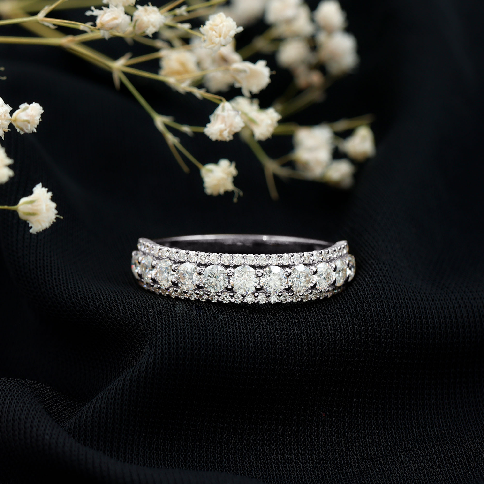 thumbnail video image 2 of Rosec Jewels Lab Created Diamond Wedding Anniversary Band Ring for Women - EF-VS Quality, 10K White Gold, US 9.50, 2 of 9