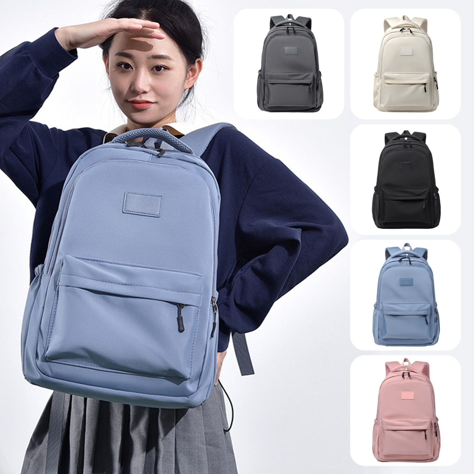 thumbnail video image 2 of Lightweight Casual Laptop Backpack for College, Large Capacity Water-Resistant Daypack, Fits 15.6 Inch Computer for Travel Work Study Commuter, Solid Color Backpack, 2 of 7