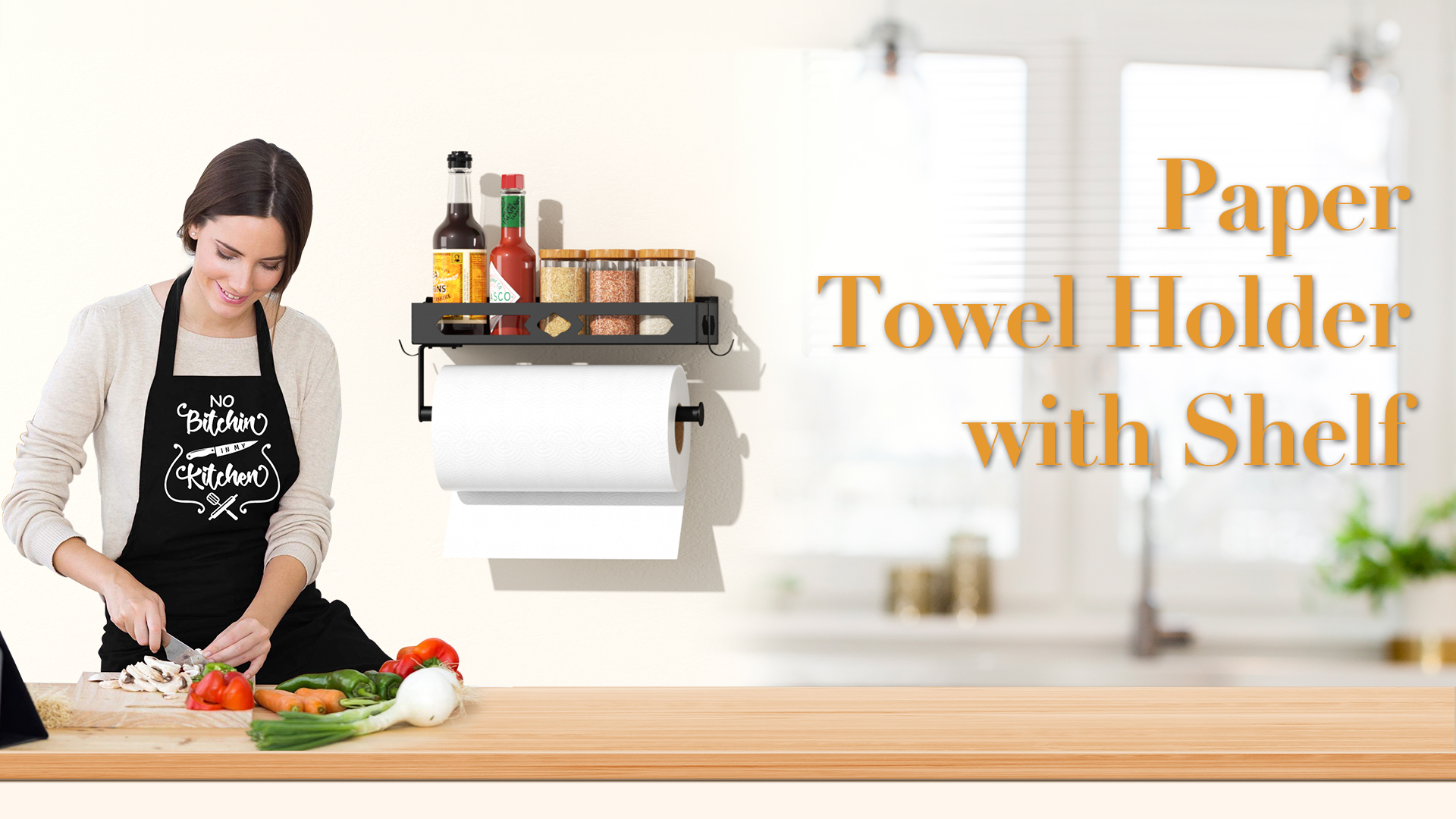 thumbnail video image 2 of Paper Towel Holder Wall Mount for Kitchen, Self Adhesive Paper Towel Holder with Shelf for Bathroom, RV Paper Towel Rack Paper Roll Holder with 2 Hooks, 2 of 8
