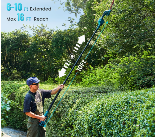 thumbnail video image 2 of Seesii 3-in-1 Cordless Pole Hedge Trimmer 16ft Reach 21V Electric Hedge & Grass Trimmer ,2*4.0Ah Rechargeable Batteries, 2 of 10