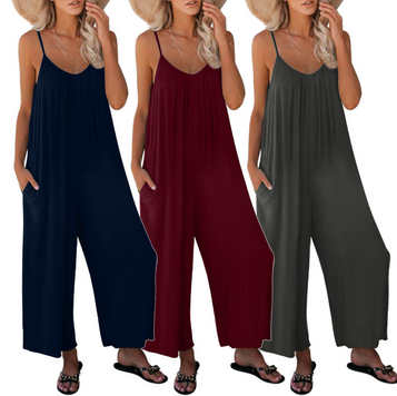 thumbnail video image 2 of Baqcunre Women's Casual Sleeveless Slim Strap Solid Color Pocket Romper,Color Navy,Size S-XXL, 2 of 7