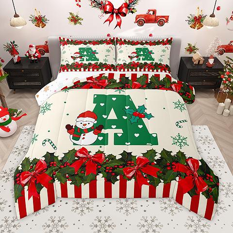 thumbnail video image 2 of Homewish Letter A Monogrammed Bedding Comforter Set,Merry Christmas Twin Comforter Sets,Xmas Flower Red Bowtie Bedding Set For Kids,Microfiber Room Decorative Reversible,2 Pieces, 2 of 9