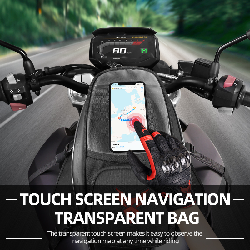 thumbnail video image 2 of Tank Bag Waterproof Motorcycle Fuel Tank Bag Touchscreen Navigation Oil Fuel Bag Rain Cover Moto Rider Shoulder Bag, 2 of 9