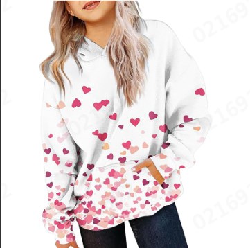 thumbnail video image 2 of Girls Hoodie Hoodies for Teen Girls Like Heart Print Valentines Day Shirts Outfits Tween Girls Cute Tops Girls Fashion Sweatshirts White 13-14 Years, 2 of 5