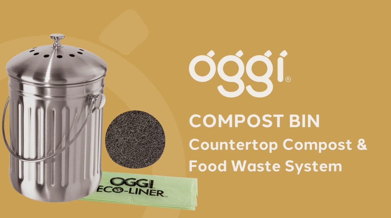 thumbnail video image 2 of Oggi 7320 Stainless Steel Countertop Composting Bin with Charcoal Filters, 2 of 8