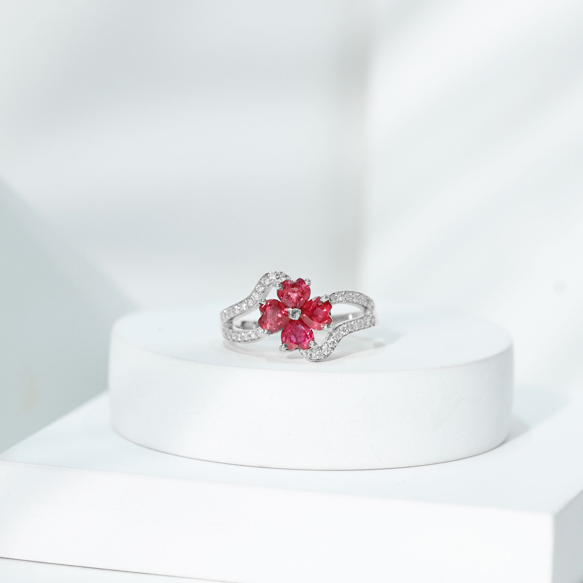 thumbnail video image 2 of Rosec Jewels Ruby Floral Engagement Ring for Women - AAA Quality - Natural Ruby Diamond Ring with Jewelry Box, 10K White Gold, US 9.00, 2 of 9