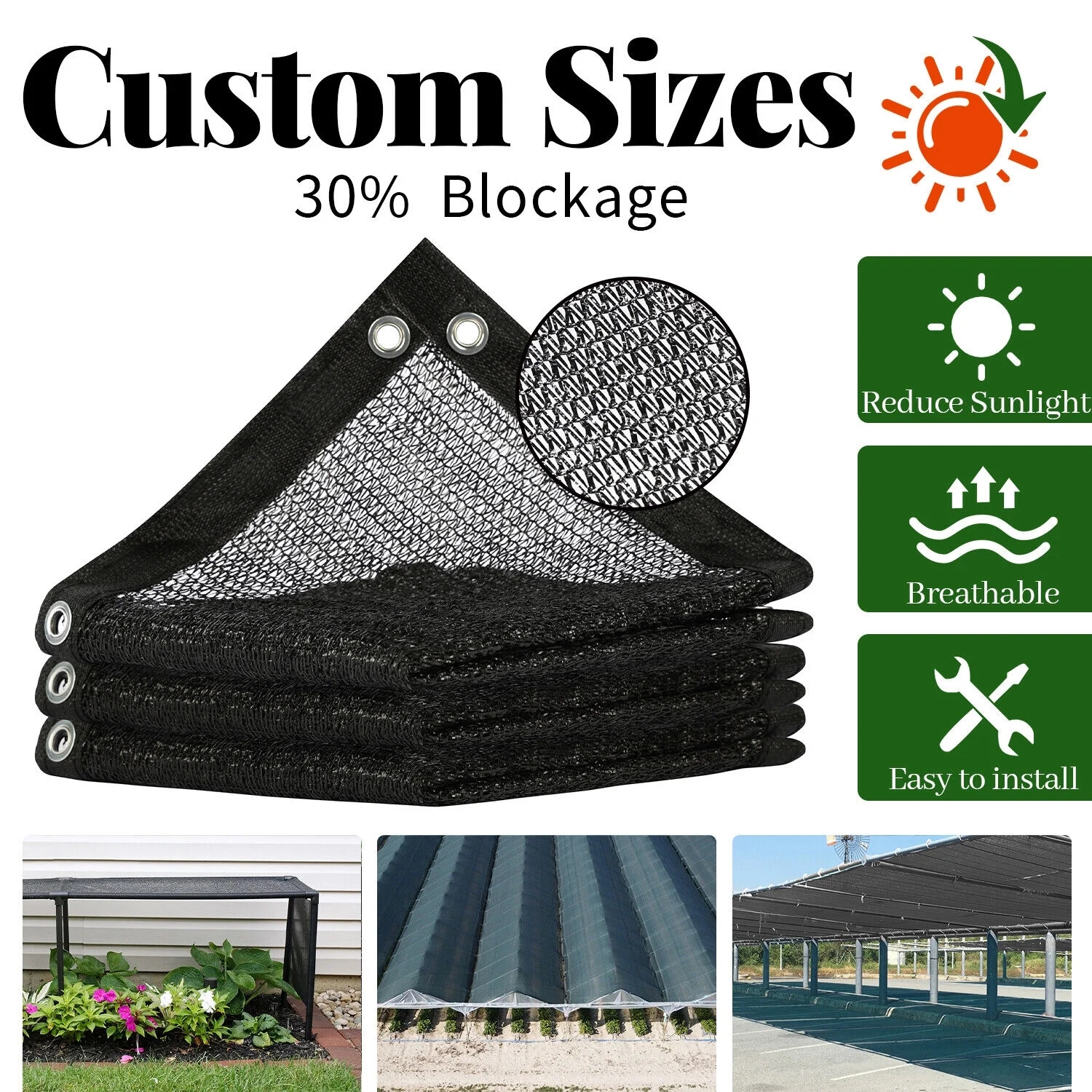 thumbnail video image 2 of ColourTree 30% Black Shade Cloth, 16FT x 24FT Mesh Tarp, UV Resistant Netting with Upgrade Grommets for Plant Cover, Greenhouse, Chicken Coop, Barn, Kennel, Garden, 2 of 10