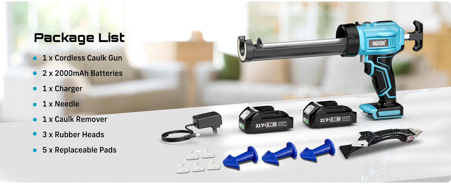 thumbnail video image 2 of Seesii Cordless Caulking Gun, 10OZ ,Anti‑drip Electric Caulk Gun with 2x 2.0Ah Battery  LED Light, for Filling, Sealing, 2 of 7