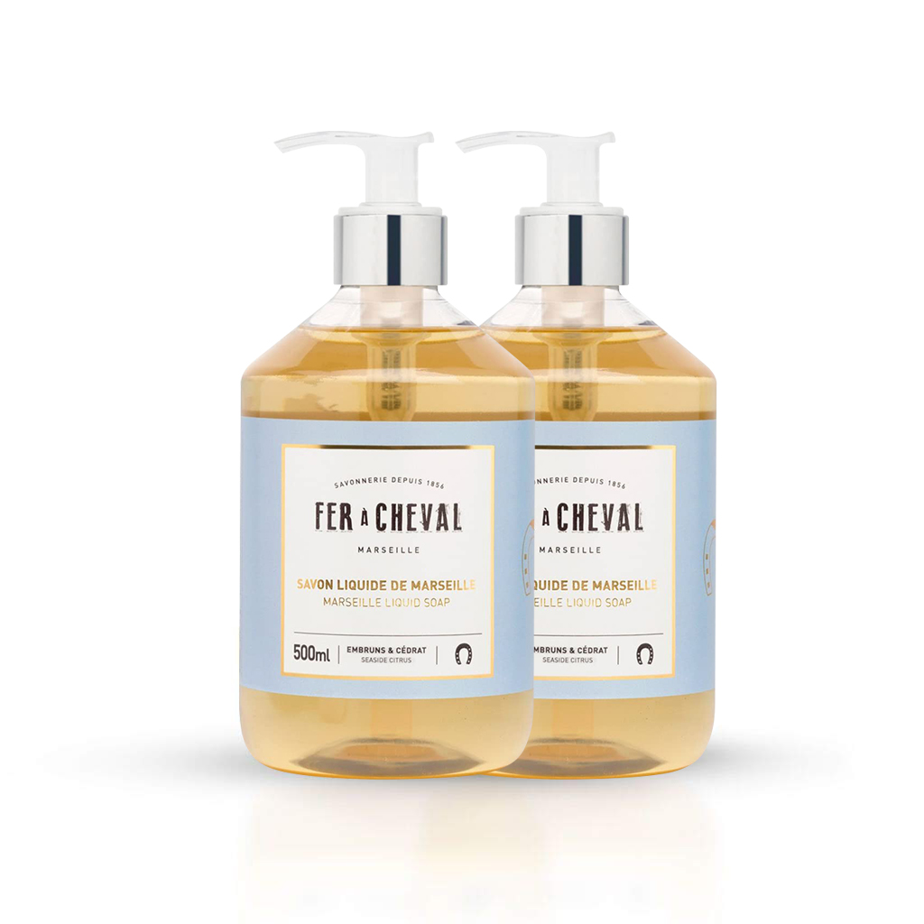 thumbnail video image 2 of Fer à Cheval Marseille Liquid Soap, Luxury French Liquid Soap, Savon Liquide De Marseille, Seaside Citrus 500ml, Set of 2, 500ml/16.9 f oz, 2 of 7