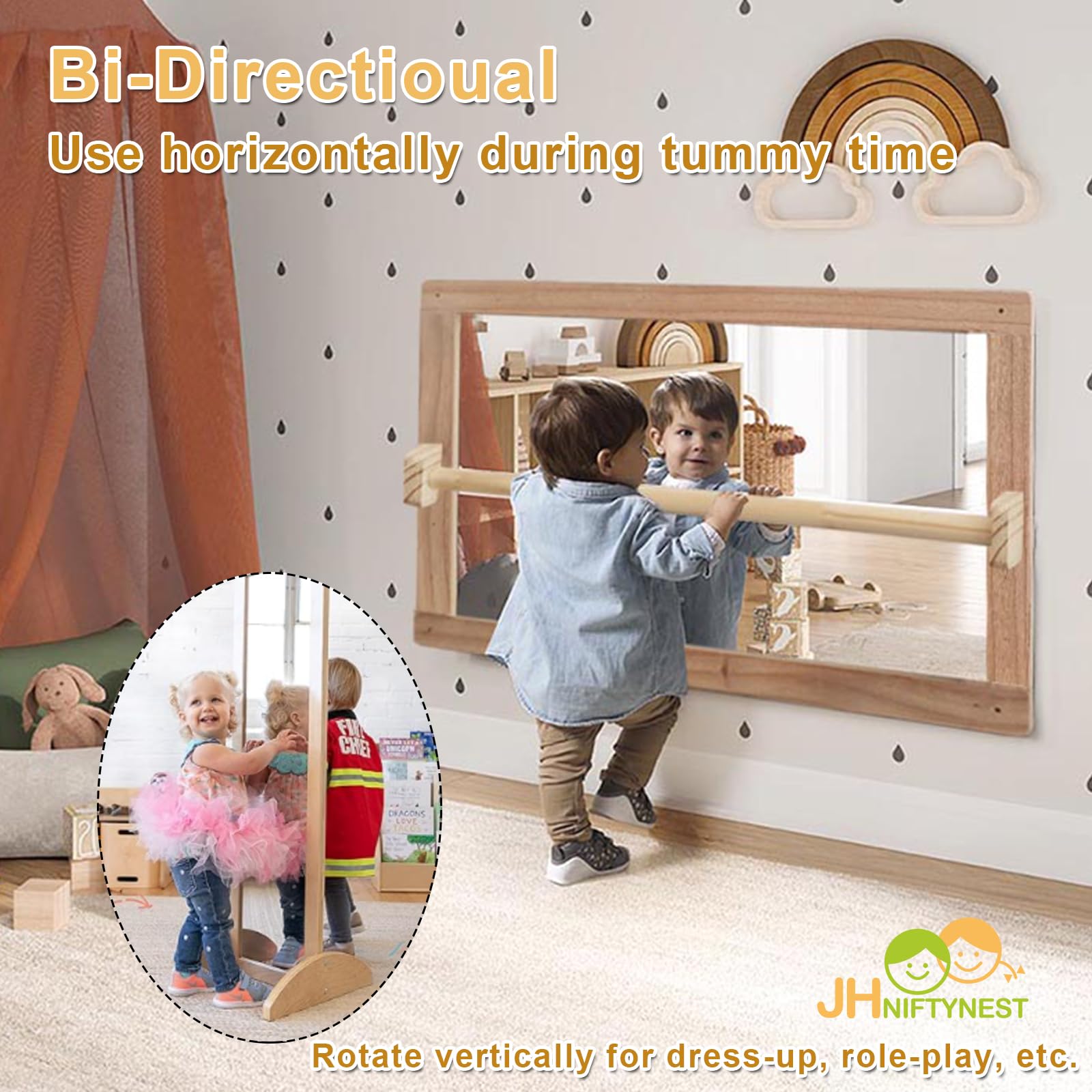JHNIFTYNEST Montessori Infant Coordination Mirror - Safety Pull Up