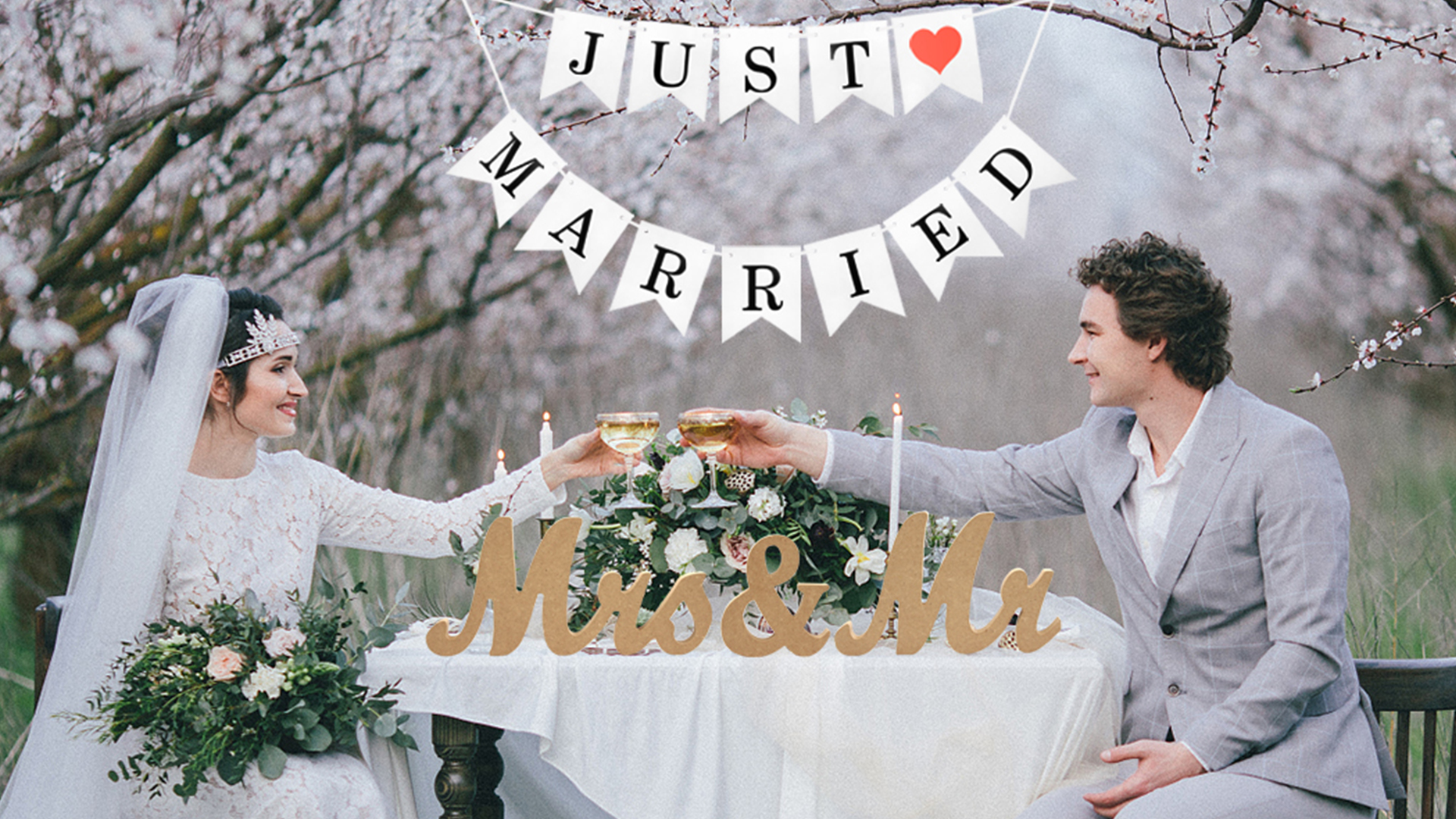 thumbnail video image 2 of Wood Mr and Mrs Signs with Just Married Banner, Wooden Freestanding Letters for Photo Props, Rustic Dec, 2 of 14