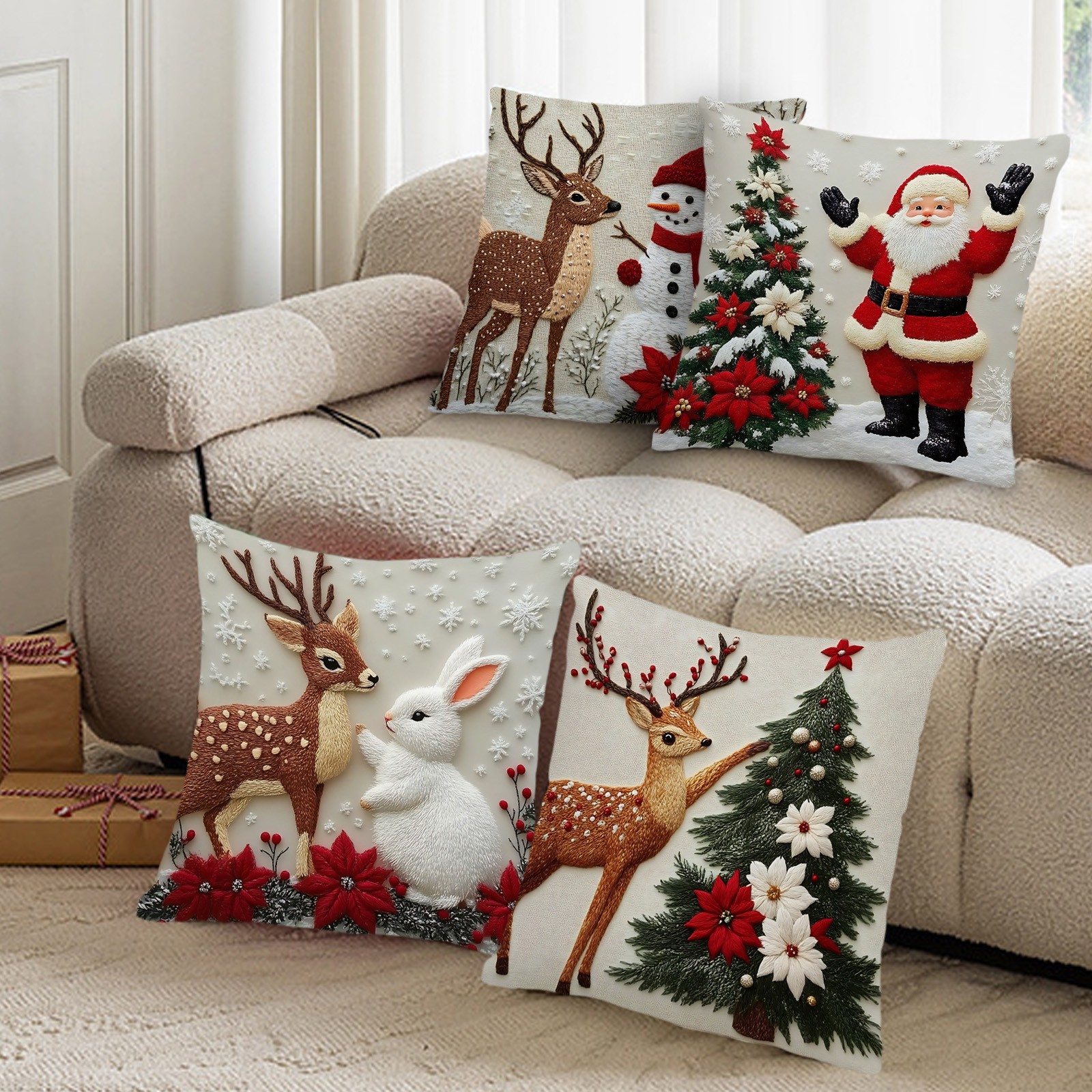thumbnail video image 2 of Tyidzon Christmas Pillow Covers 18x18, Soft Comfortable Throw Pillow Covers with Santa Xmas-Tree Print Home Decor Holiday Pillow Case for Sofa Living Room Couch Bed Decorations, 2 of 8