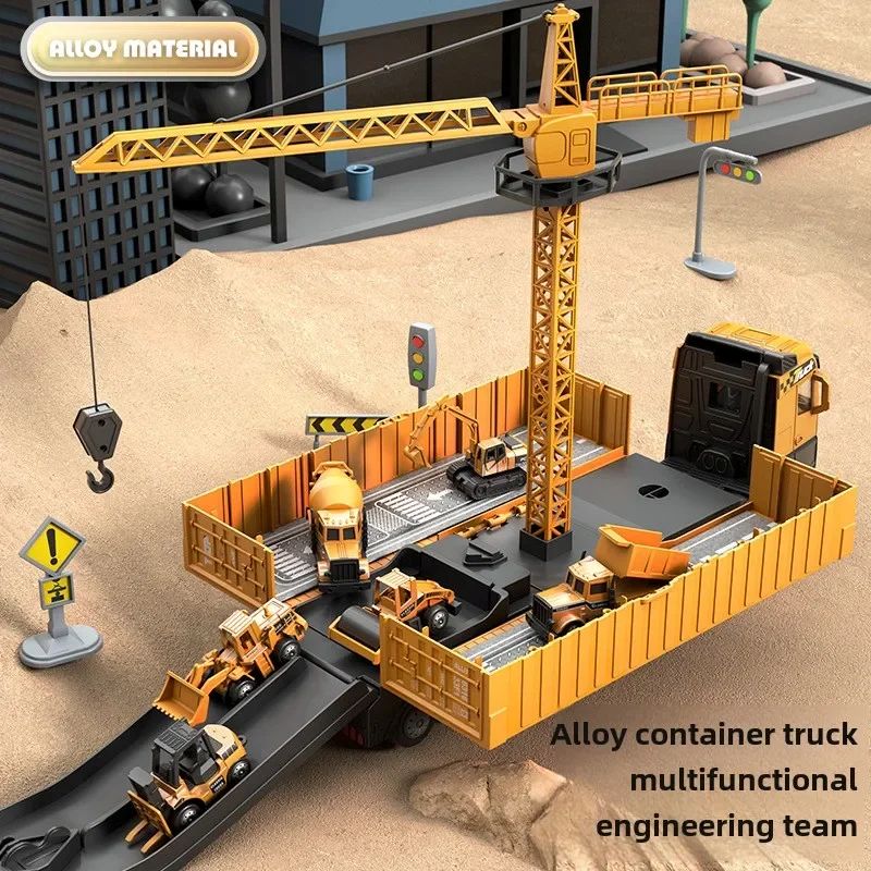 thumbnail video image 2 of Construction Truck Toys Set for Kids, Semi Truck and Trailer with 6 Construction Vehicles for Boys Ages 3+ Birthday Gifts, 2 of 10