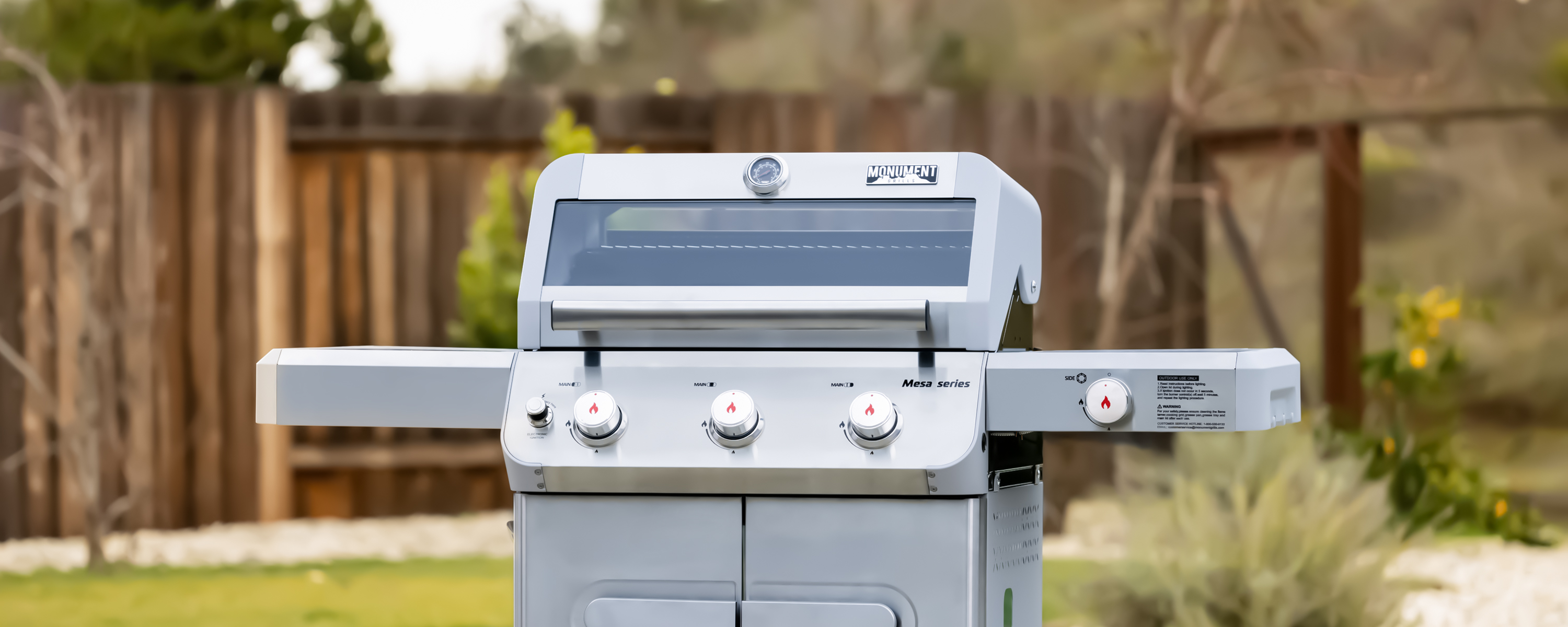 thumbnail video image 2 of Monument Grills Mesa 3-Burner Propane Gas Grill, Stainless Steel, Clear View Lid, LED Controls, 2 of 11