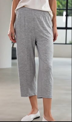 thumbnail video image 2 of 2 Pack Loose Capris for Women Elastic Waist Wide Leg Lightweight Pants Casual Comfy Home Capris Pants, 2 of 3