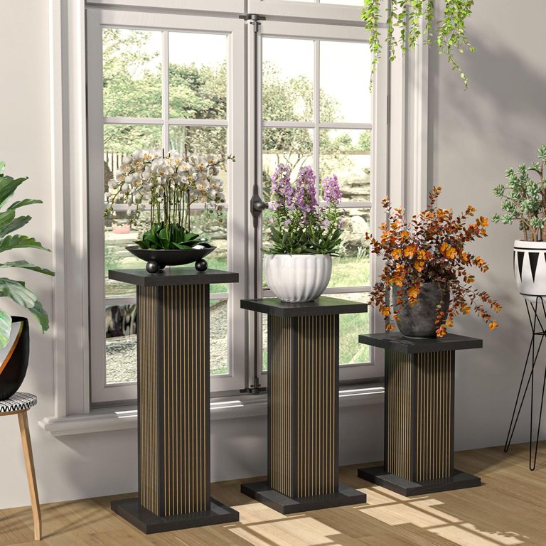3 Piece Wooden Plant Stand, Square Pedestal Display Plant Stand with Fluted  Panel, Flower Potted Plant Stand, Black - Walmart.com