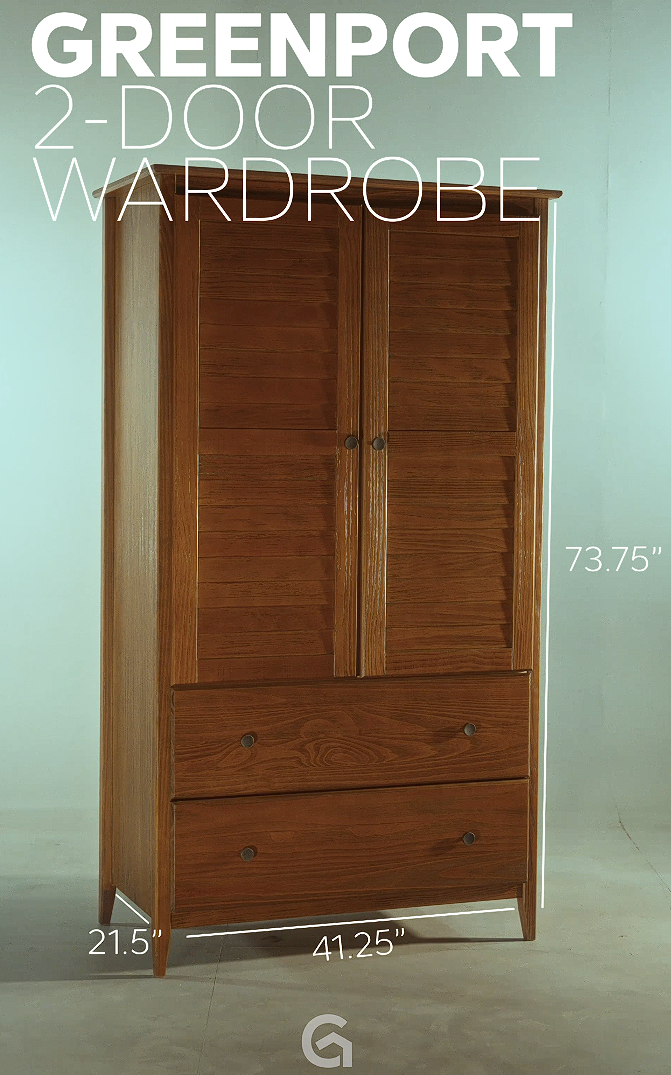 thumbnail video image 2 of Grain Wood Furniture Greenport 2-Door Wardrobe, Brushed White, 2 of 10