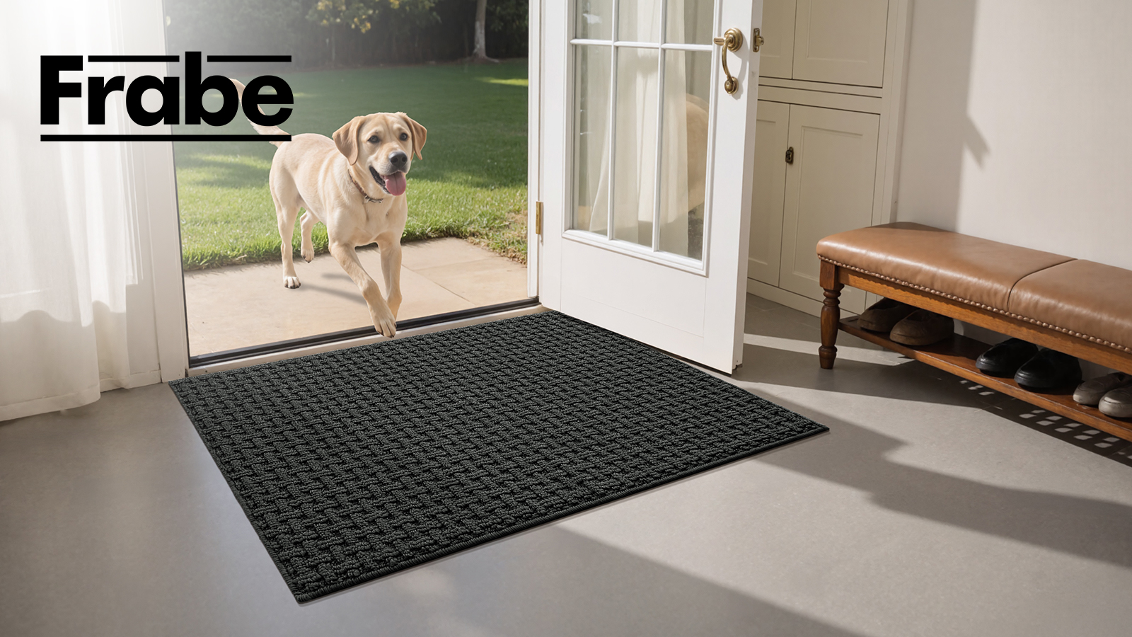 thumbnail video image 2 of Frabe Washable Door Mat Indoor Entrance 17"x30", Dirt Trapper Front Door Mats with Absorbent Interior and Non-Slip Rubber Backing, Entryway Doormat, Black, 2 of 12
