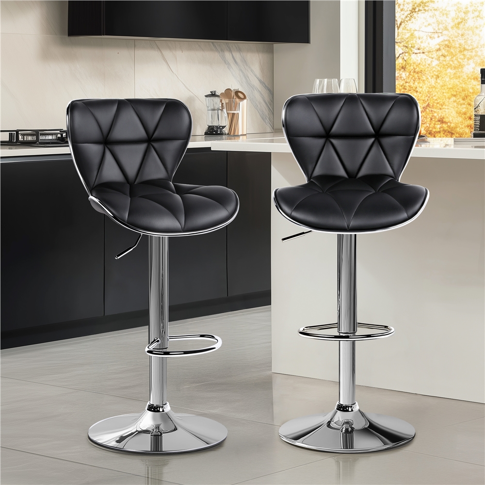 thumbnail video image 2 of Yaheetech 2pcs Adjustable PU Leather Bar Stool with Foma Padded for Home, Black, 2 of 8