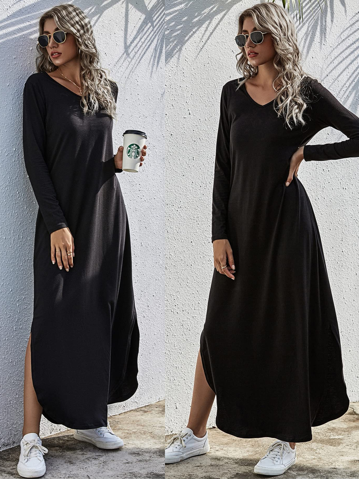 thumbnail video image 2 of Avidlove Womens Long Sleeve Nightgown Plaid V Neck Nightshirts Sleepwear with Pockets, 2 of 9