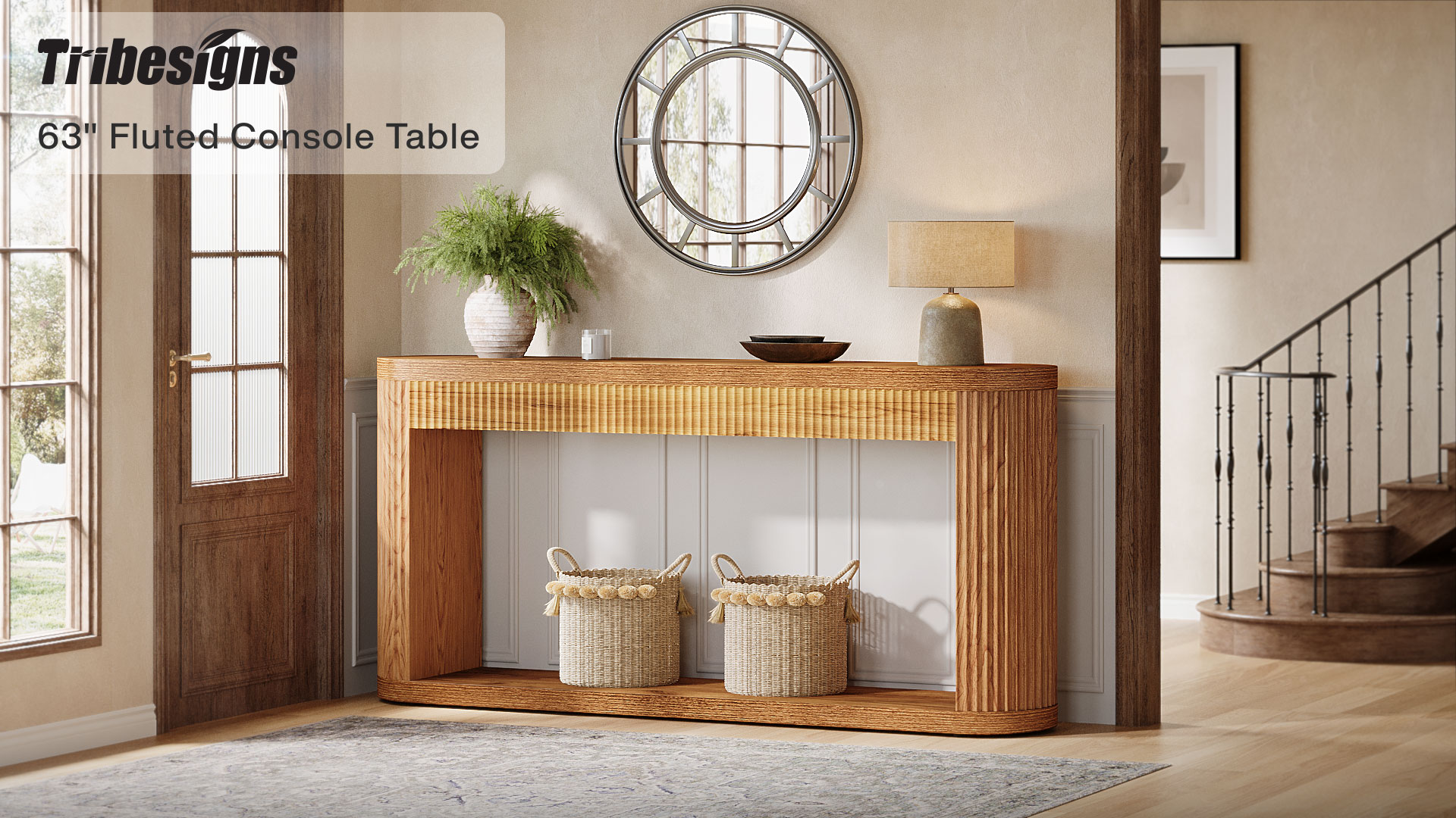 thumbnail video image 2 of Tribesigns 63" Fluted Console Table for Entryway, Narrow Wood Entry Desk Behind Couch for Entrance, Hallway, Foyer, 2 of 8