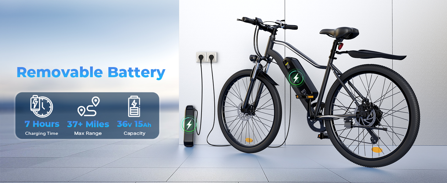 thumbnail video image 2 of Adult Electric Bike 750W Peak Motor,20MPH E-Bike with 55 Miles+ Range,36V 15Ah Battery,Mountain Electric Bicycle for All-Day Trail Riding,Black, 2 of 8