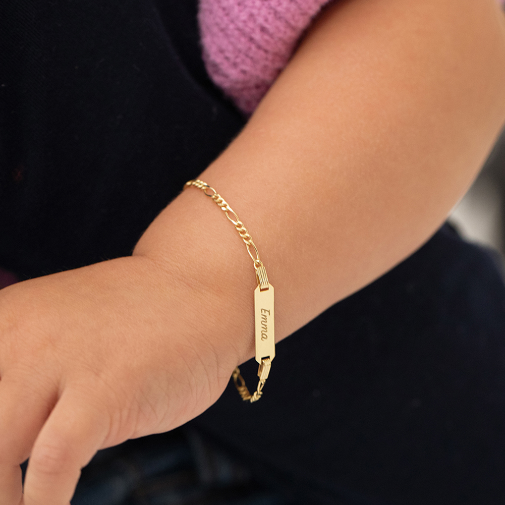 thumbnail video image 2 of Engravable ID Figaro 5.5" Baby/Toddler/Kids Bracelet - 14k Gold, 2 of 6