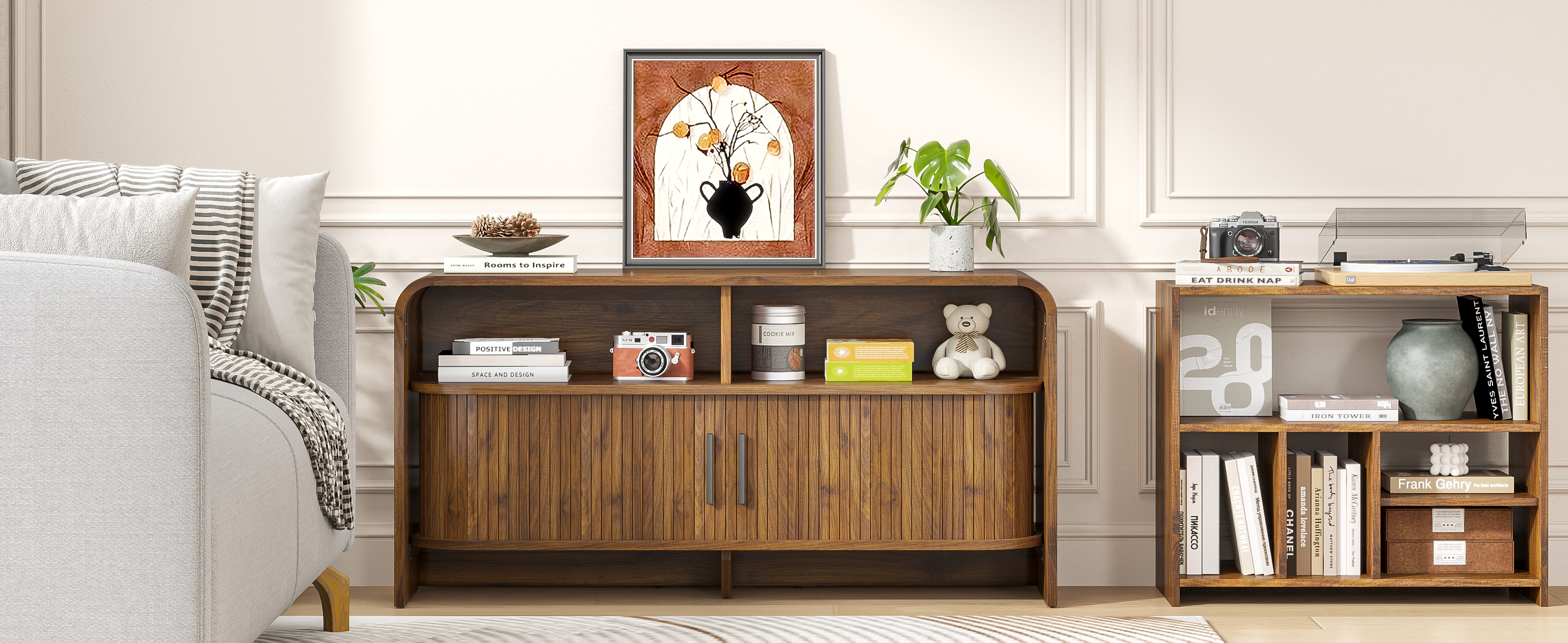 Database Design Thumbnail Oubayajia, TV Stand, Small Fluted Design, Walnut, for 43-inch TVs ...